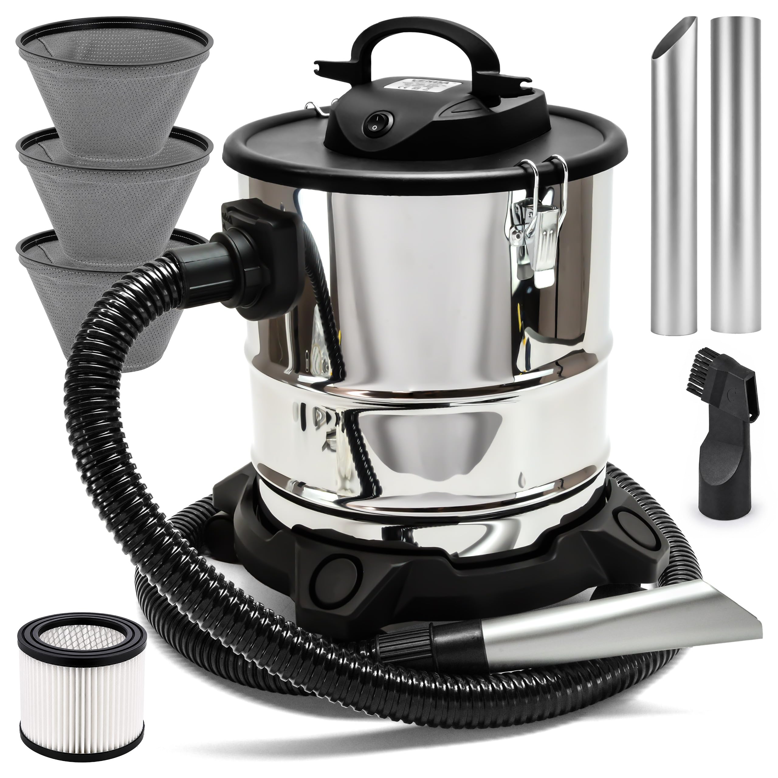 Sellnet Aschesauger für Kamin 20L 1650W Kaminsauger (Kabellänge ca. 4m) Aschesauger Staubsauger Inklusive HEPA Filter, Blasfunktion, DUAL Filter System, 3X Sackfilter, Antistatische Ableitkette SN121