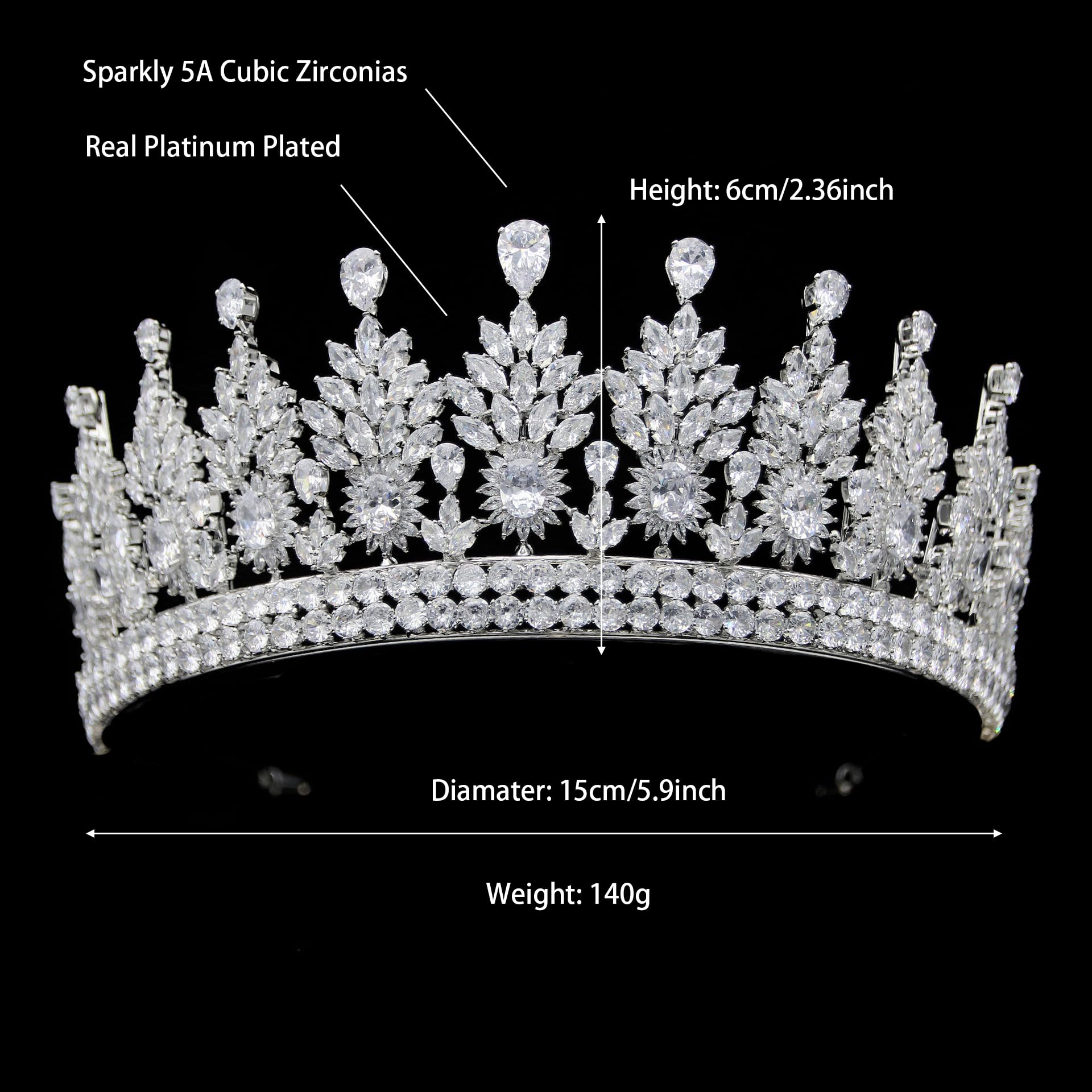 Coronas de princesa de cristal de boda para mujer, diadema de circonita cúbica, tiaras de cumpleaños para niñas, corona de reina real, accesorios para el cabello para novia