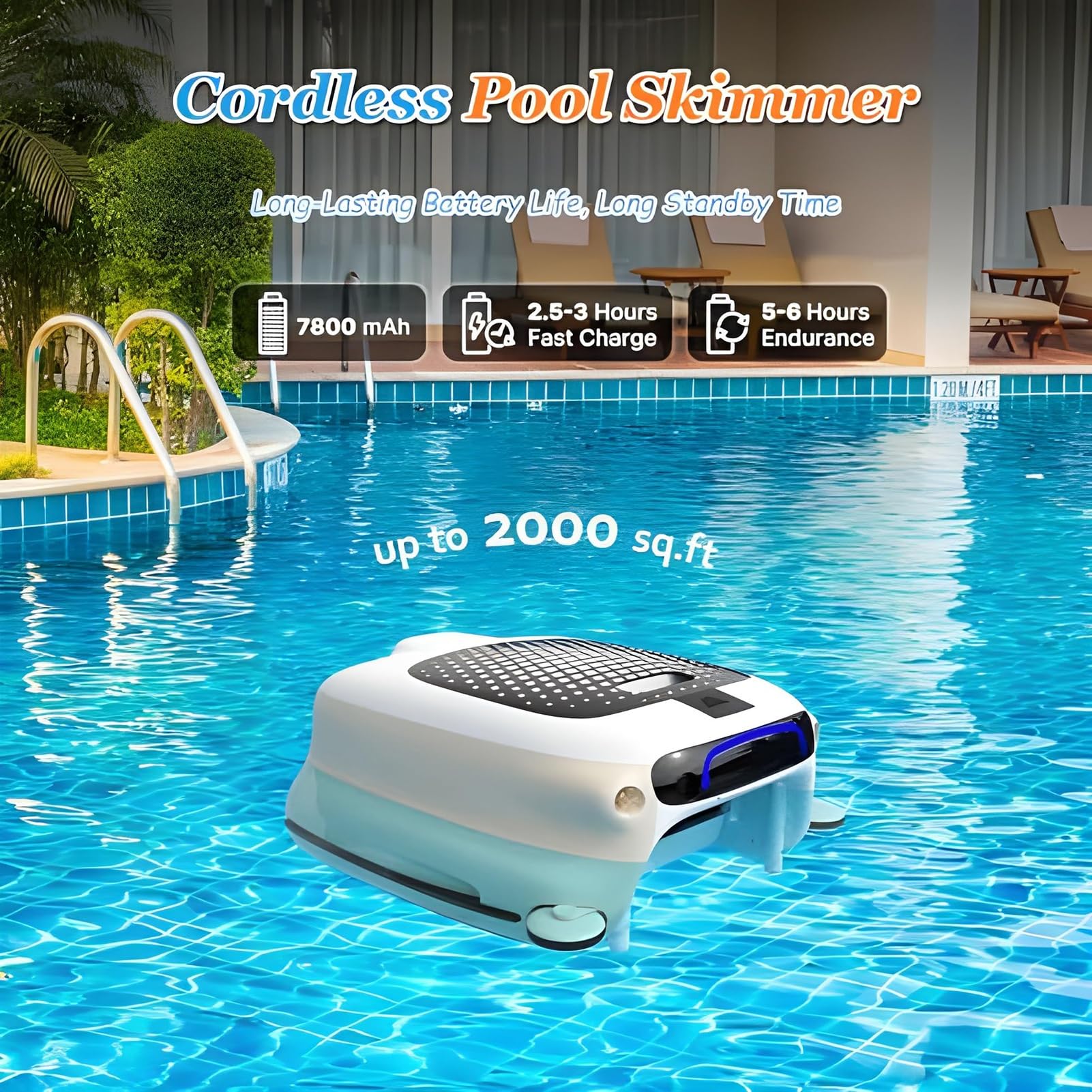 Écumoire robotique de piscine, nettoyeur de piscine, écumoire automatique sans fil avec capacité de 10 L et mousse anti-coincement, pour piscines intérieures et extérieures