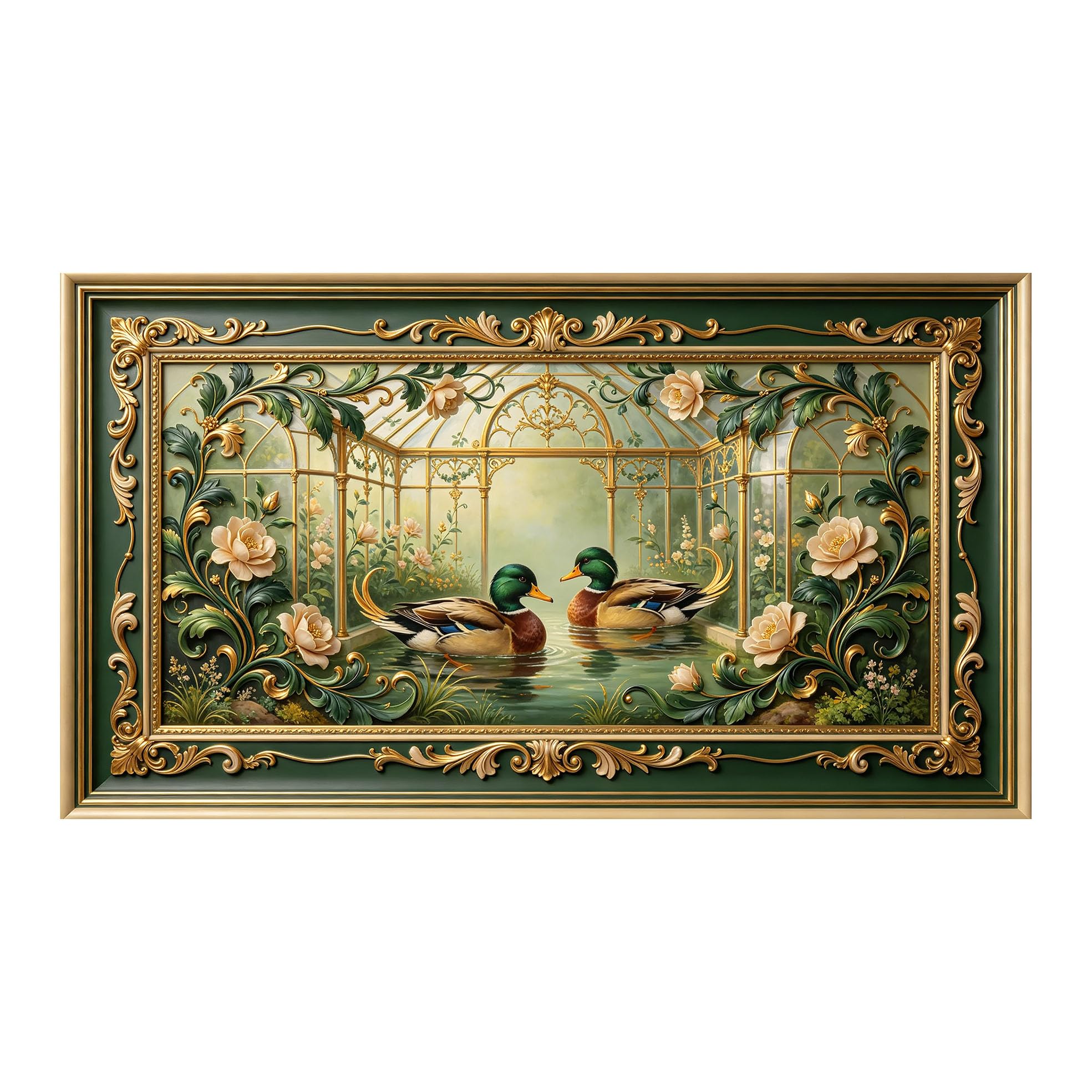 Yzpallescene 3D 3D Framed Wall Art 50cm×90cm Ornamental Ducks European Classic Baroque Floral Large Size SelfAdhesive Removable Wall Decor Prints Artwork for Living Room Bedroom Office