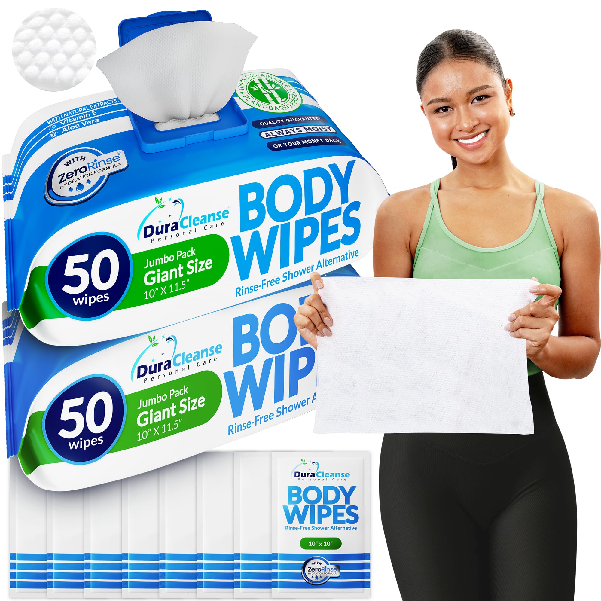 Body Wipes for Adults - Everyday Clean (Instant Fresh) - 2 Pack (108 Wipes), XL Zero Rinse Bathing Wipes, Disposable Washcloths, Waterless Shower Alternative for Camping & Elderly Care