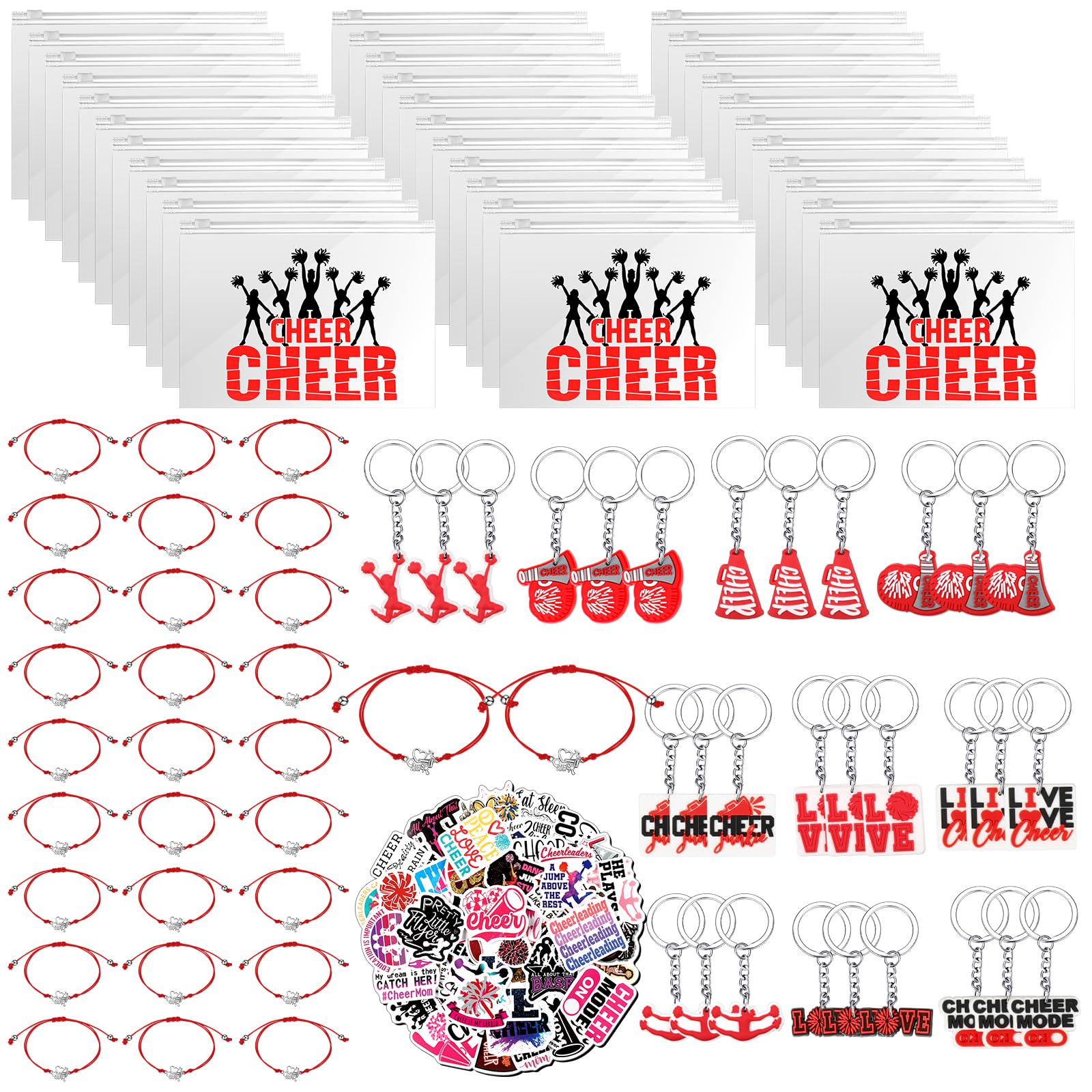 Huquary Cheerleading Gift Set with Makeup Bag, Keychain, Bracelet & Stickers