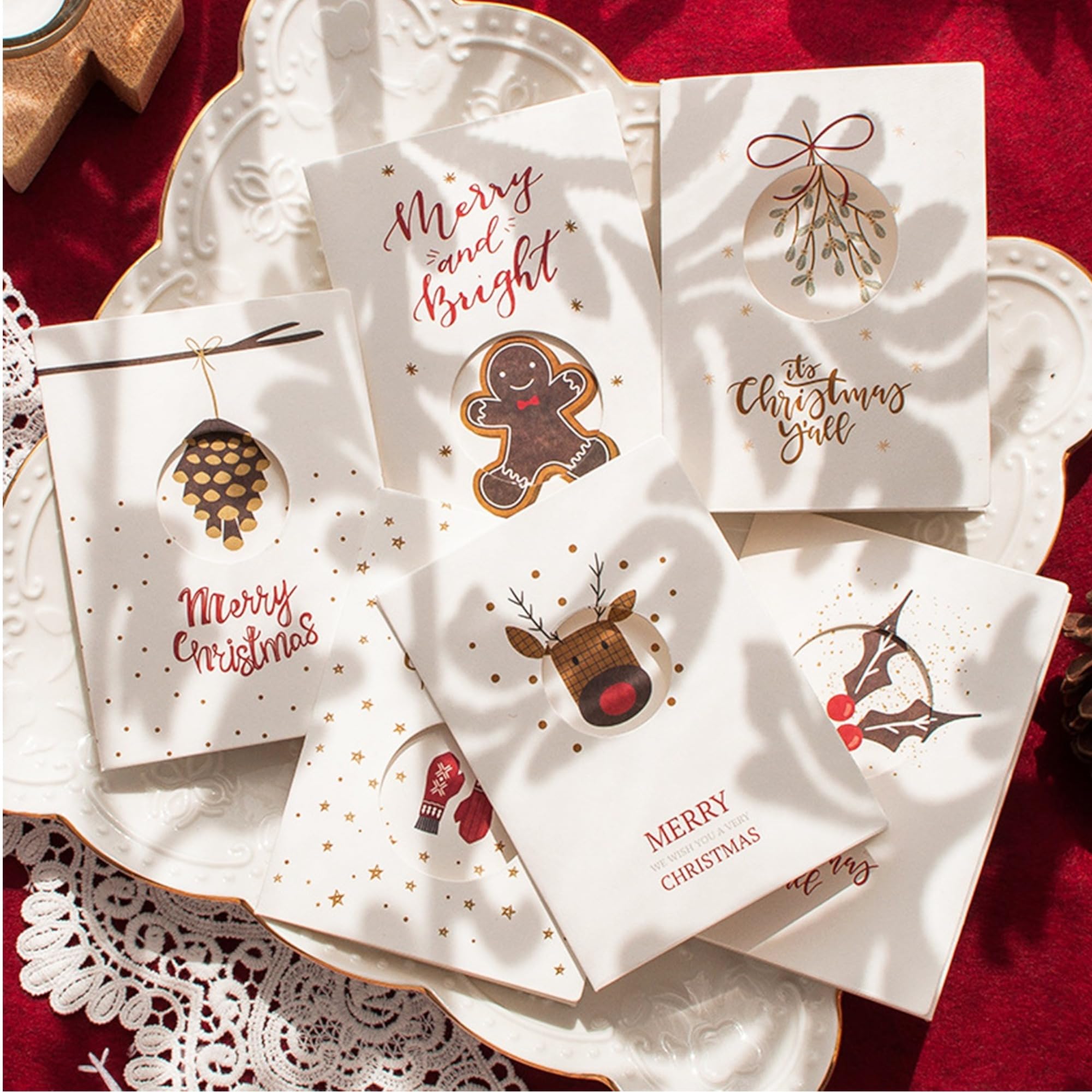 6 Pcs Merry Christmas Greeting Cards Set - Modern Christmas Greeting Cards with Stickers & Envelopes - 3.3 x 4.5 Inch, 6 Count