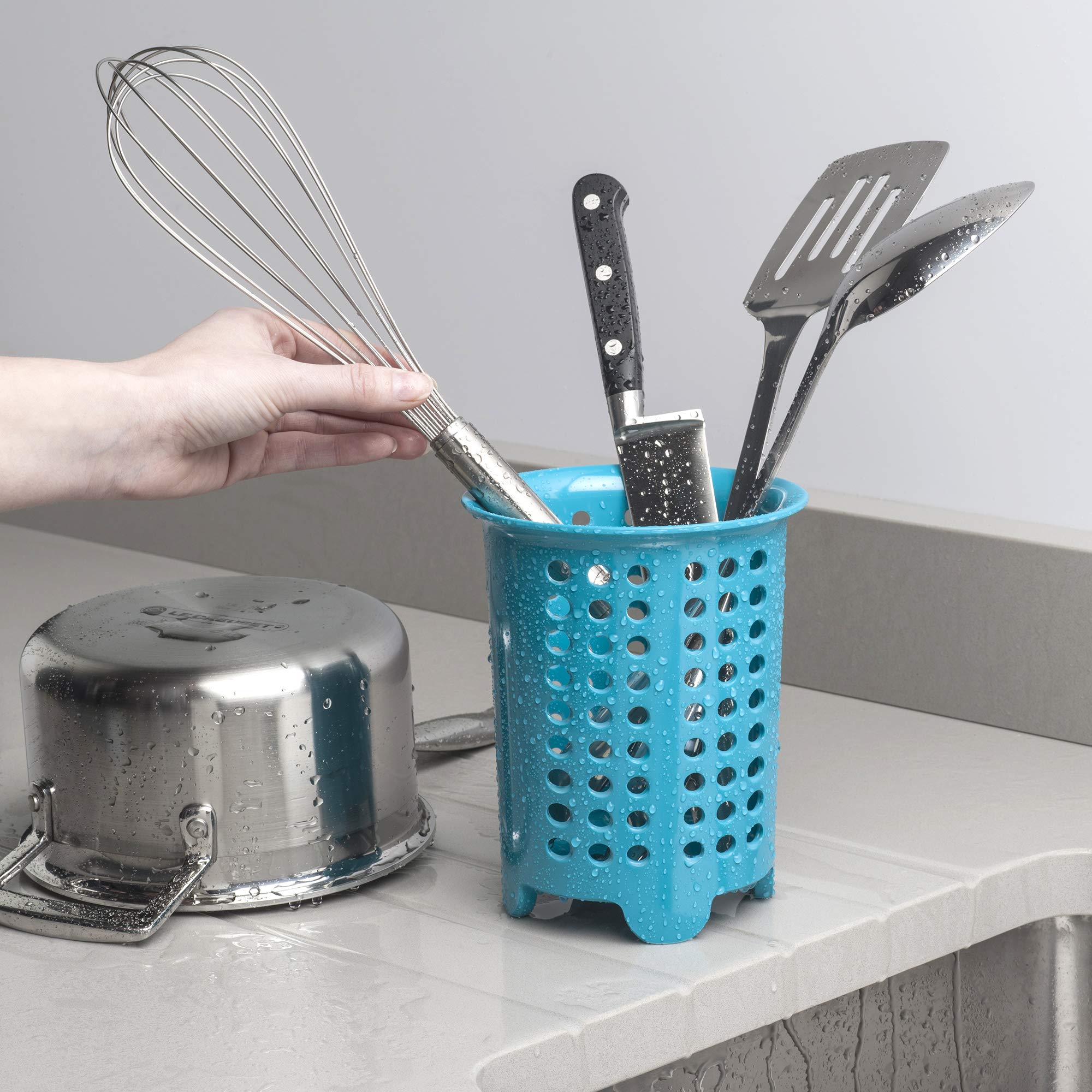 Zeal Melamine Cutlery Drainer Utensil Pot, Kitchen Sink Cutlery Organiser Drying Rack/Storage Sink Cady, Aqua Blue - Image 3