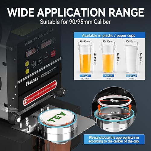 Miniatura 4 de Máquina automática de sellado de tazas 903.740 in, 500-700 tazasH sellador eléctrico de tazas con panel LCD de conteo para té de burbujas, leche,