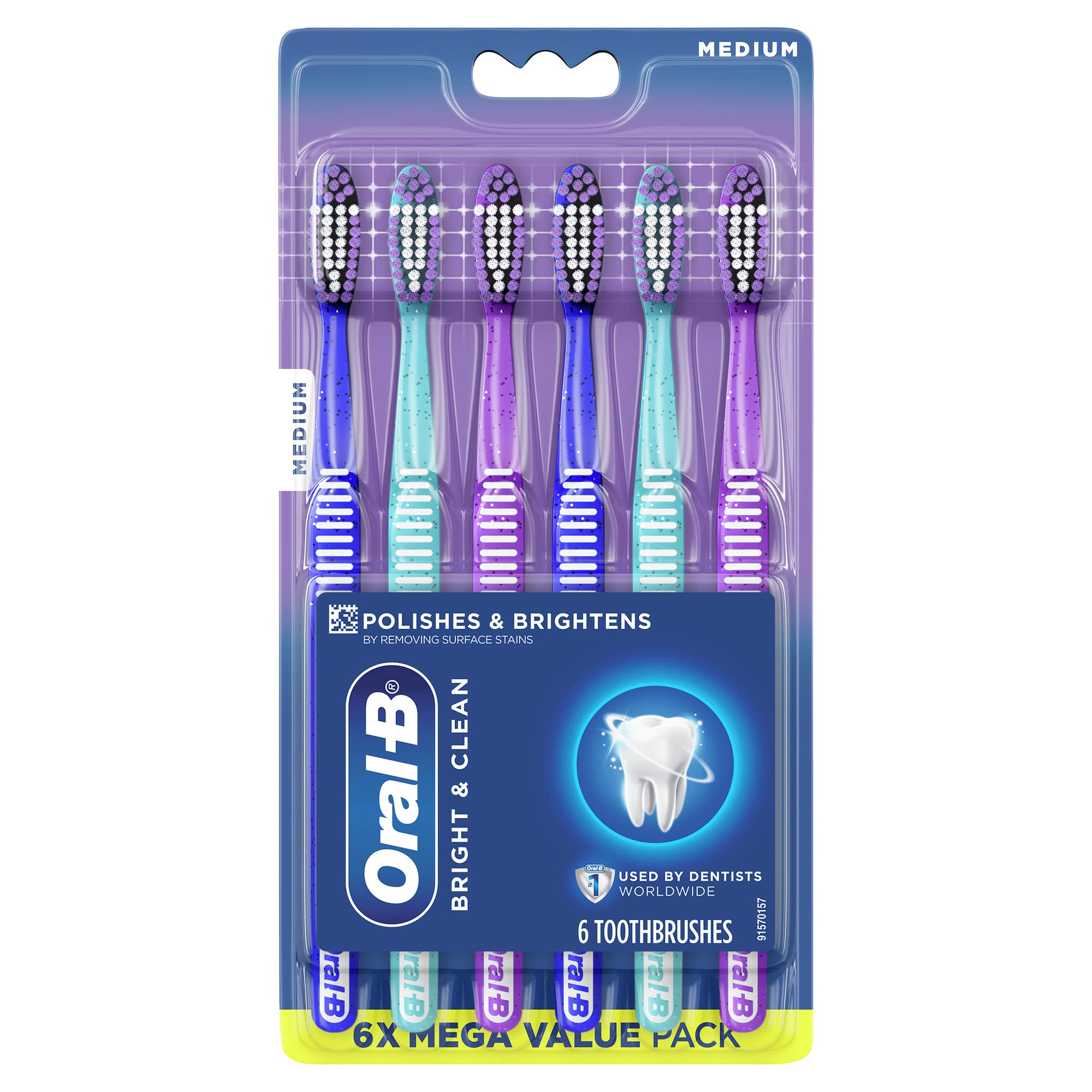 Oral-BBright & Clean Toothbrush - Medium, 6 Count