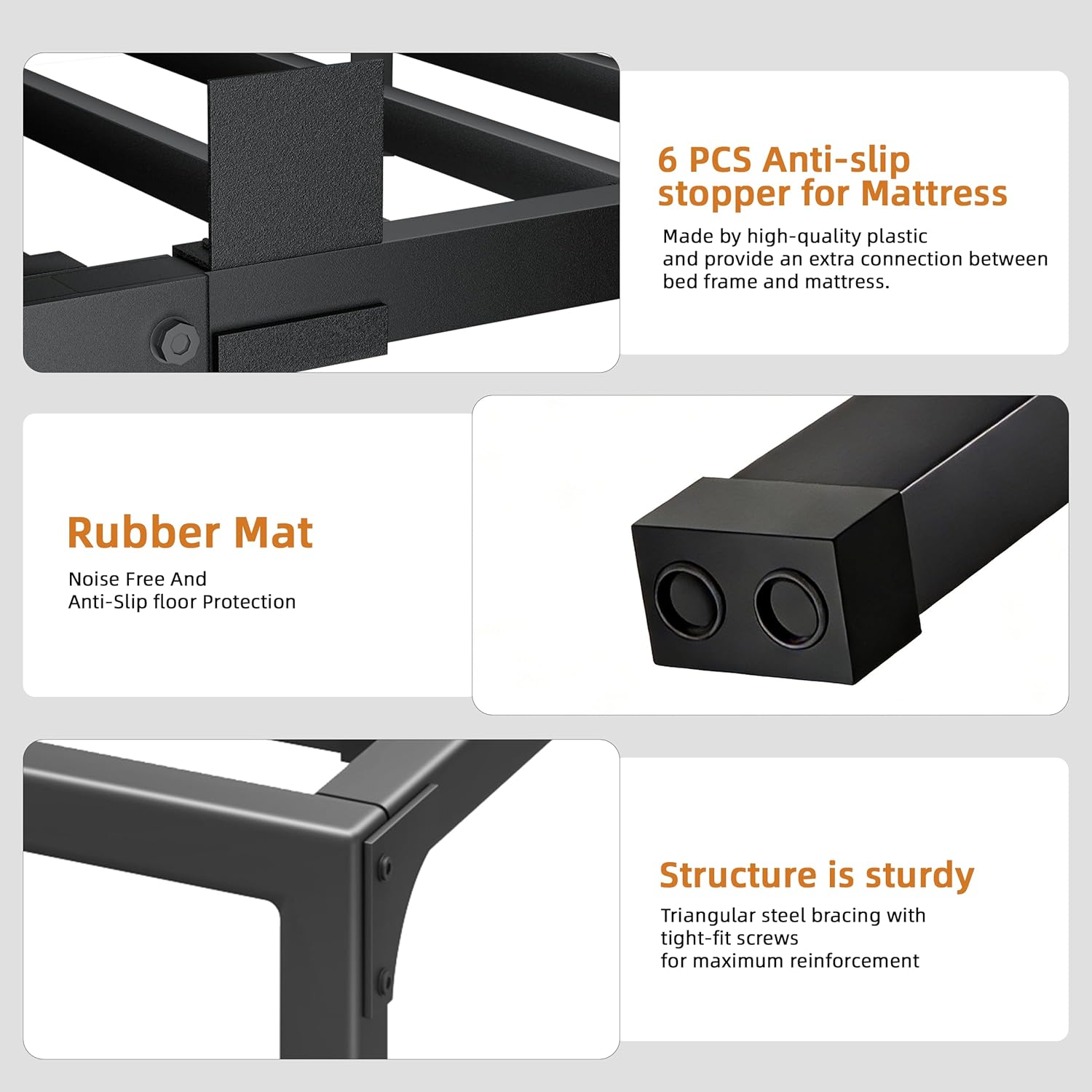 Queen Bed Frame, 14 Inch Metal Platform Bed Frames with Squeak Free U-Slot Design, 6 Non-Slip Guards, 3500lbs Heavy Duty Steel Slat Support, No Box Spring Needed, Under Bed Storage, Black