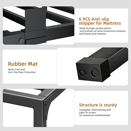 Vista 7 de Marco de cama tamaño King, plataforma de metal de 18 pulgadas con diseño de ranura en U sin chirridos, 6 protectores antideslizantes, soporte