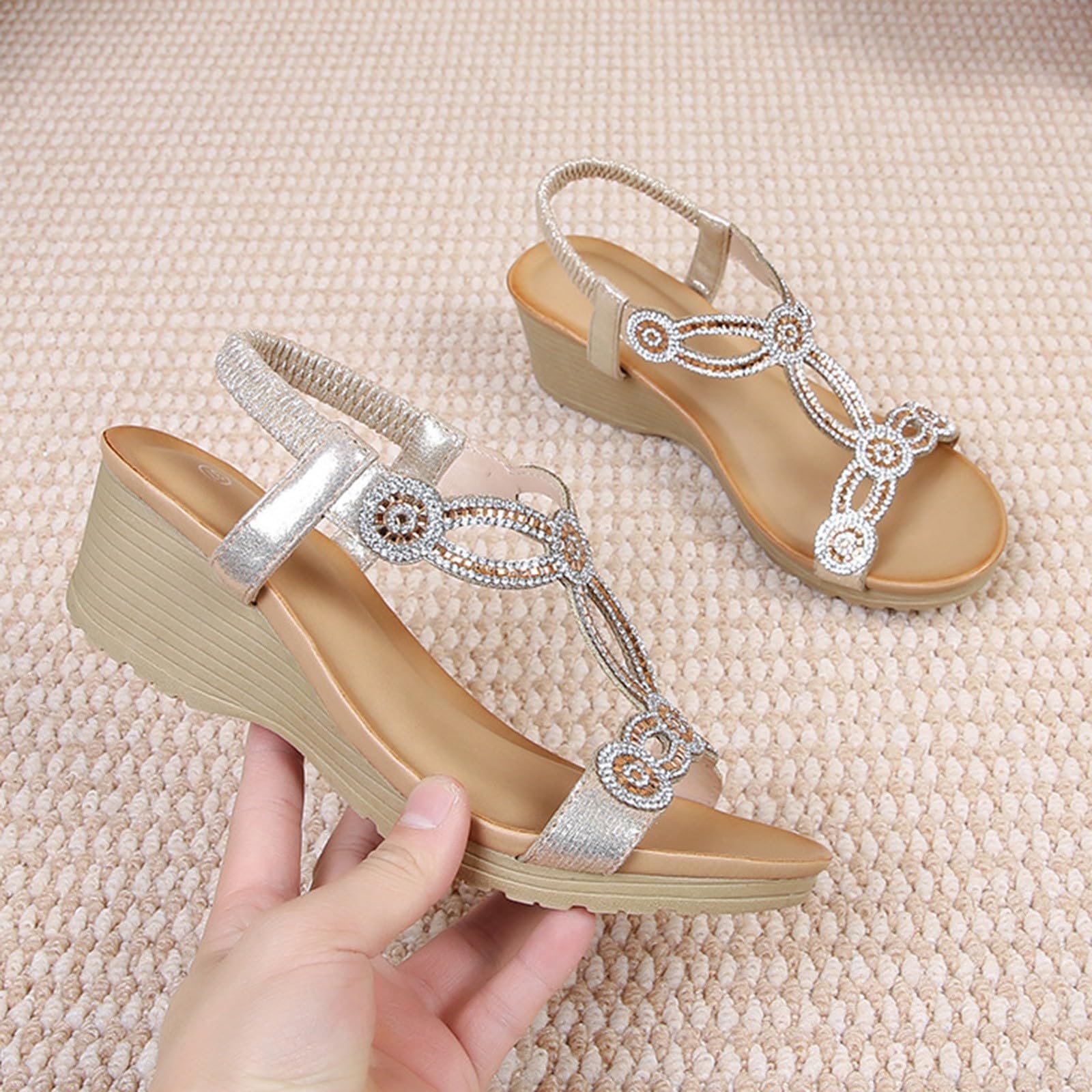 Generico Sandales Femme Compensé Confortables LéGèRes AntidéRapantes Semelle Souple Respirantes Chaussures Femme éTé éLéGantes Mules Support Pieds Larges Ville Plage