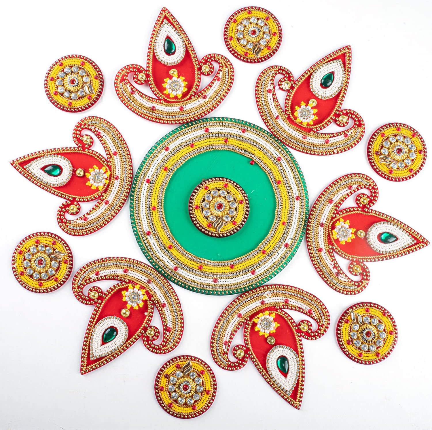 Tarini Gallery Floor Rangoli Acrylic Handcrafted Indian Traditional Home Décor for Diwali Festival Wedding Party Wall Interior Decoration and Gifting (Red Diya)