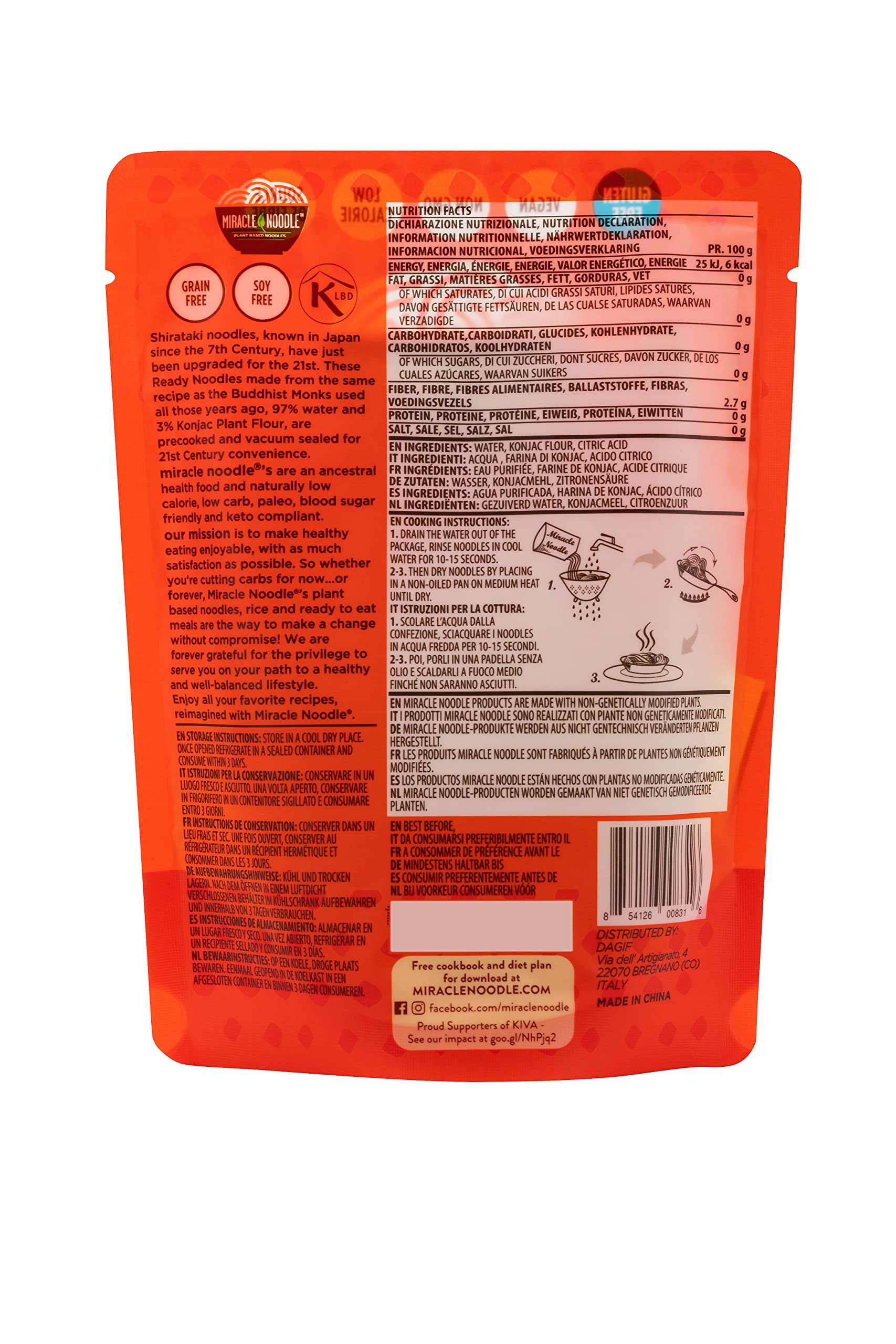 Miracle Noodle Pasta di Konjac Shirataki, Senza Odore, Senza Retrogusto, Pronti in 2 Minuti, Scatola da 10 Pacchetti Da 200g (contiene: 3 Spaghetti, 3 Fettuccine, 2 Penne e 2 Riso)