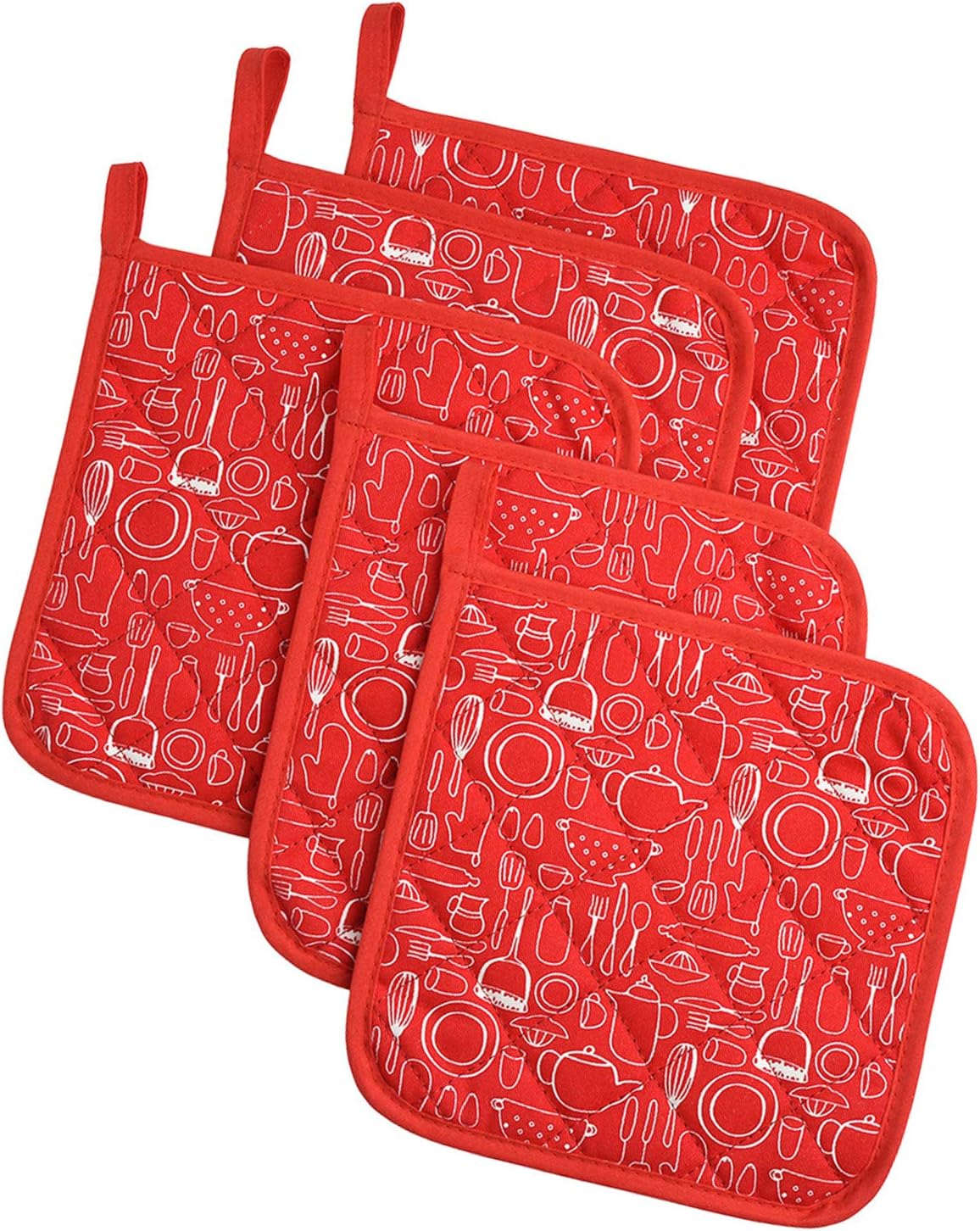 Potholders Trivets Kitchen Heat Resistant Cotton Coasters Hot Pads Pot Holders Set of 5 for Everyday Cooking and Baking by 8 x 8Inch (Red)