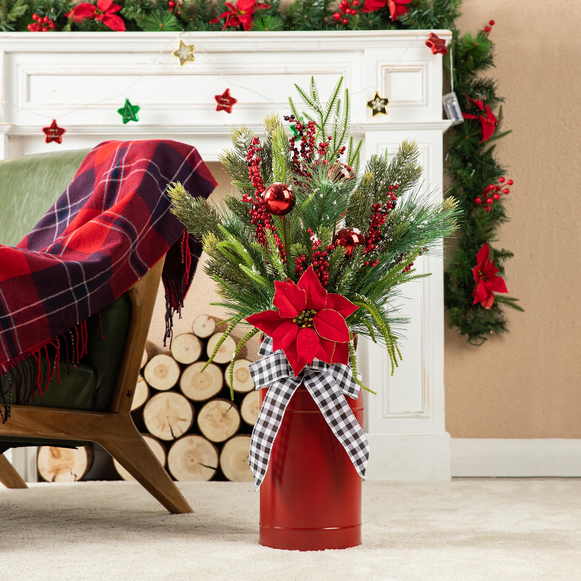Amazon.com: Glitzhome 35'' Christmas Floral Potted Porch Tree