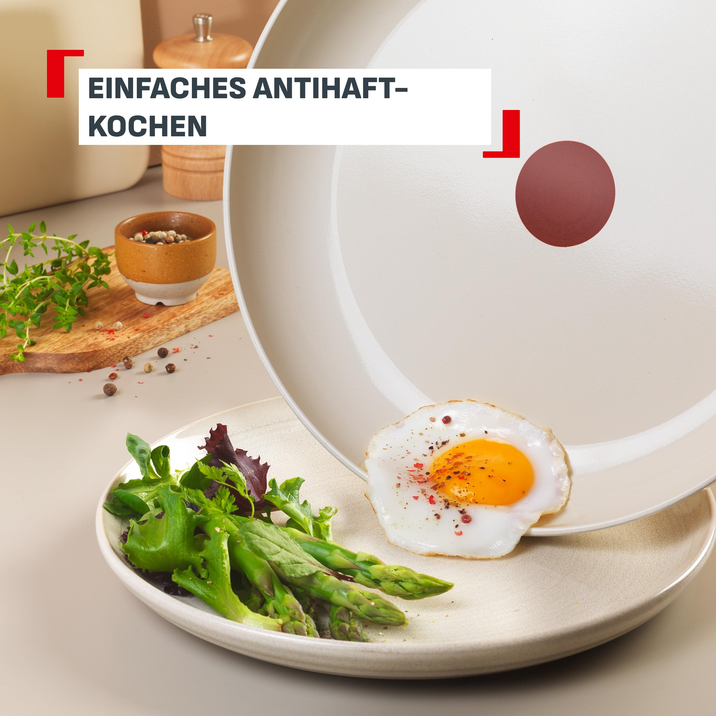 Tefal Reflect On 2-tlg. Pfannen-Set, 24/28 cm, keramische Antihaftbeschichtung, recycelter Aluminiumkörper, Thermo-Signal, für alle Herdarten, einfache Reinigung, Creme, G0229032