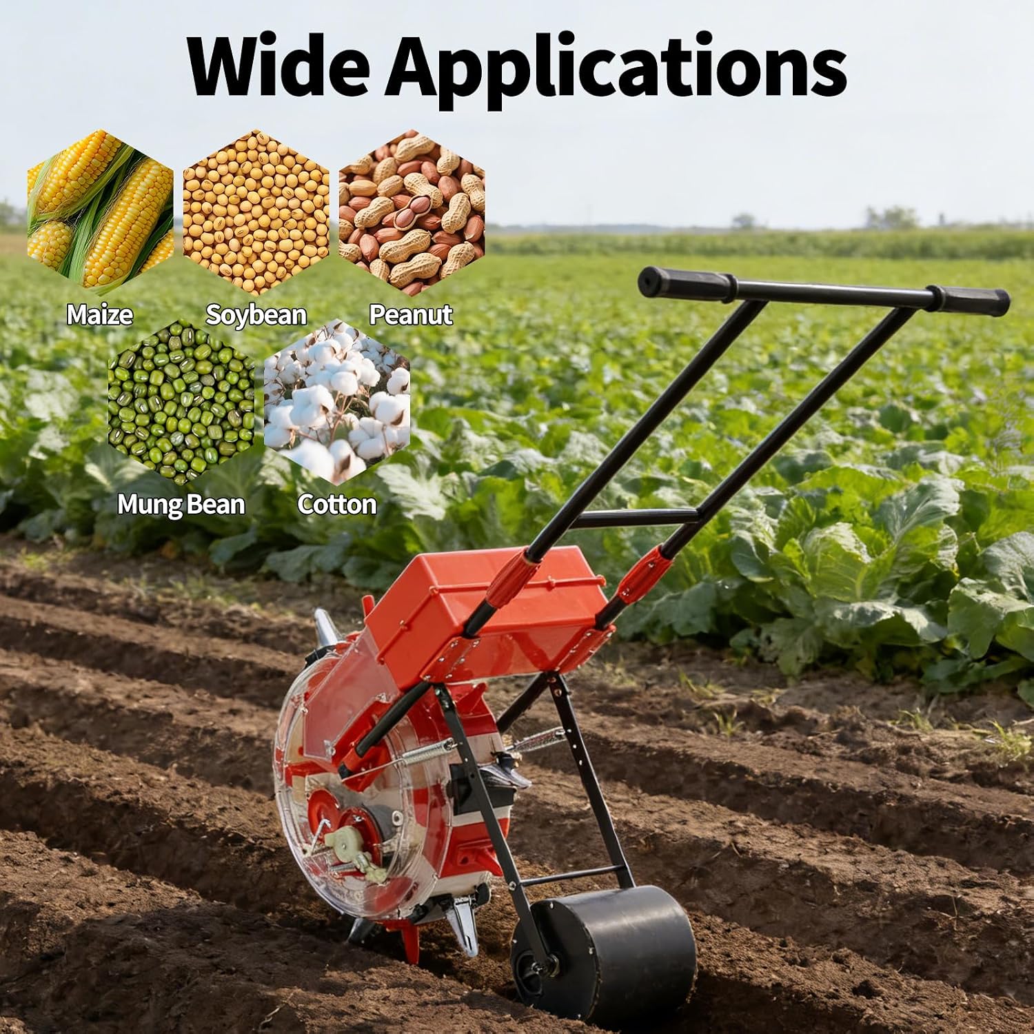 Bepritm Manual Seeder Hand-Push Garden Seeder Roller Seeding, Walk-Behind Row Planter Corn Planter Seeder for Soy Peanut Corn Cotton Soybean (6 Nozzles)
