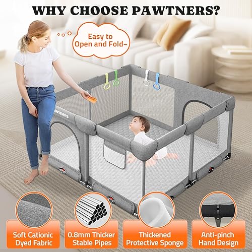 Miniatura 3 de Corralito plegable para bebés y niños pequeños 50 pulgadas de largo x 50 pulgadas de ancho x 27 pulgadas de alto, patio de juegos grande para niños,