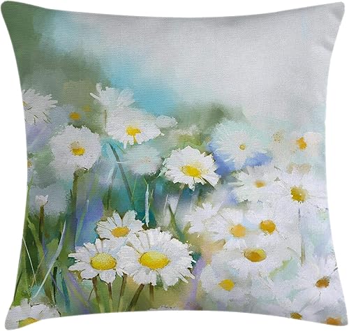 Ambesonne Funda de cojín con diseño de flores, cama de manzanillas de inspiración retro con crecimiento vintage a la antigua, funda de almohada