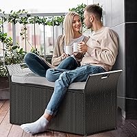 Vista 12 de YITAHOME 90 Gallon Outdoor Wicker Storage Bench w/Cushion, Large PE Rattan Deck Storage Box w/Handles & Hydraulics for Patio Furniture, Cushions