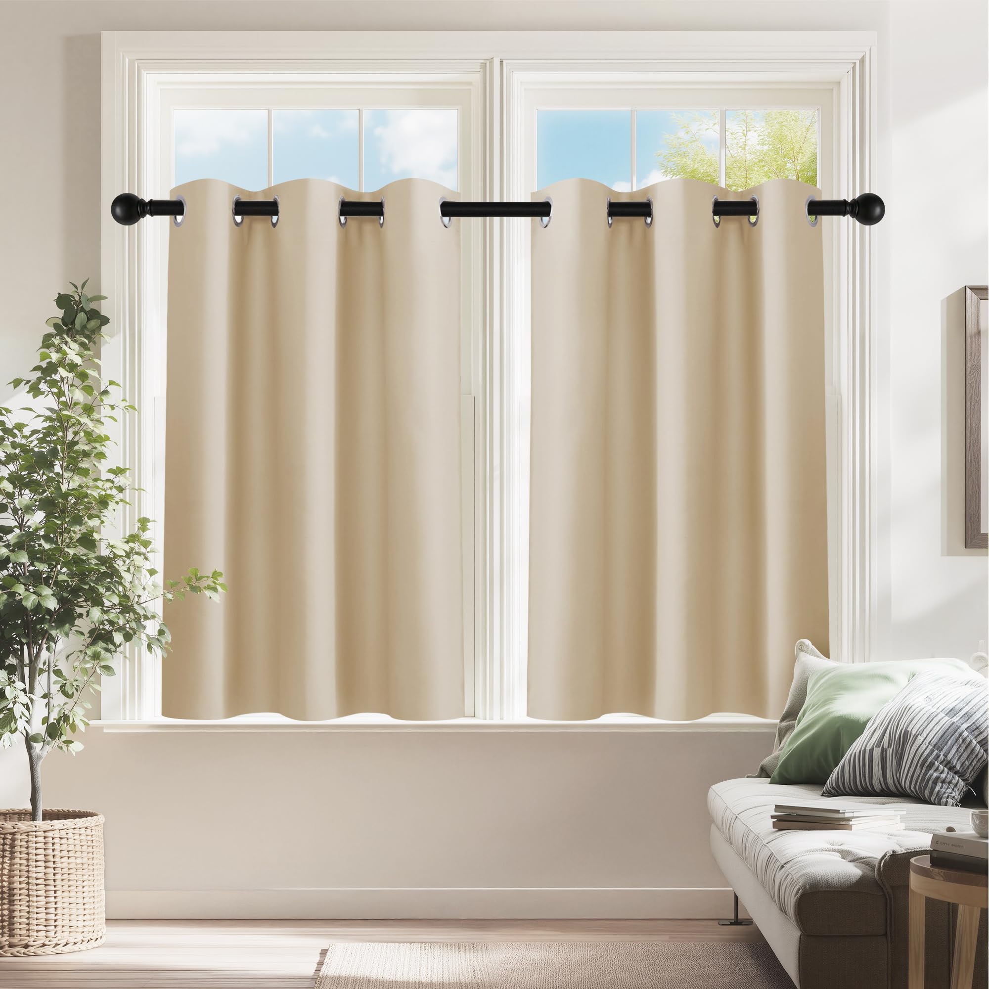 PONY DANCE Blackout Small Window Curtains for Bathroom 36 inch Length