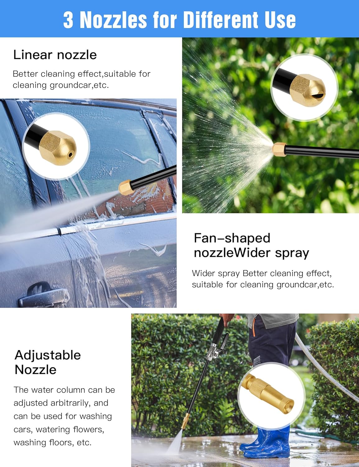 High Pressure Washer Wand,Hydro Jet Water Hose Nozzle,Heavy Duty High Power Water Wand - Pressure Washer Gun Attachment - Garden Hose Jet Nozzle for Gutter Patio Car Pet Window Glass
