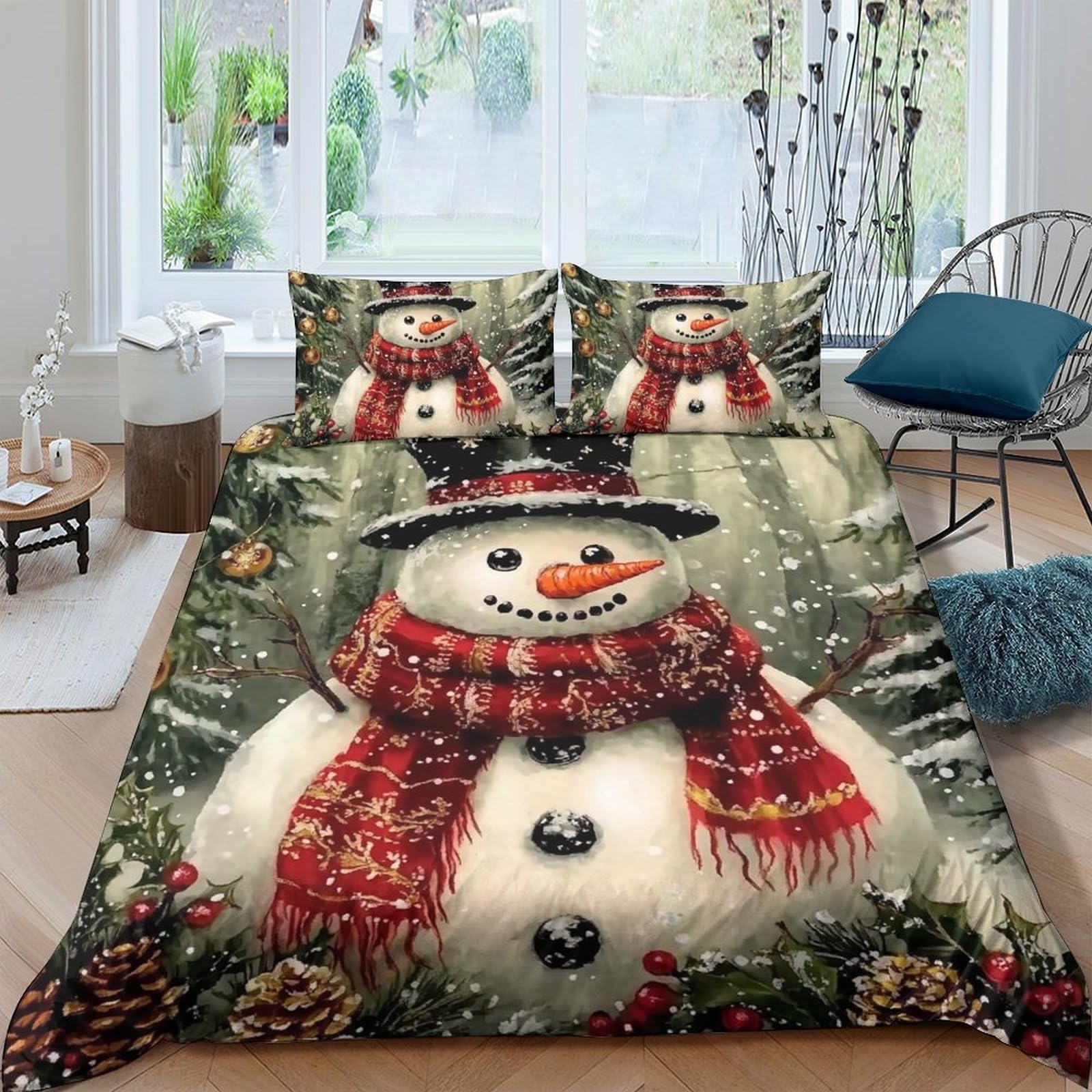 Ctjqhvkz Style-7 3D Printed Snowman Winter Scene Fitted Sheet Microfiber Soft Bed Cover For Bedroom Guestroom Christmas Decor Single（135X200cm）
