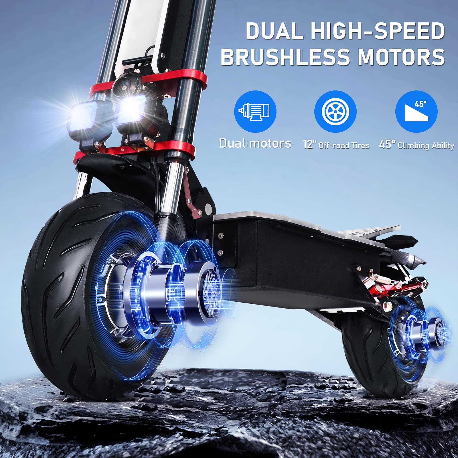 Scooter elettrico per adulti, motori super doppi, batteria 60 V 38 Ah, durata della batteria fino a 100 chilometri, pneumatici da 12 pollici, doppia sospensione, capacità di carico 250 kg