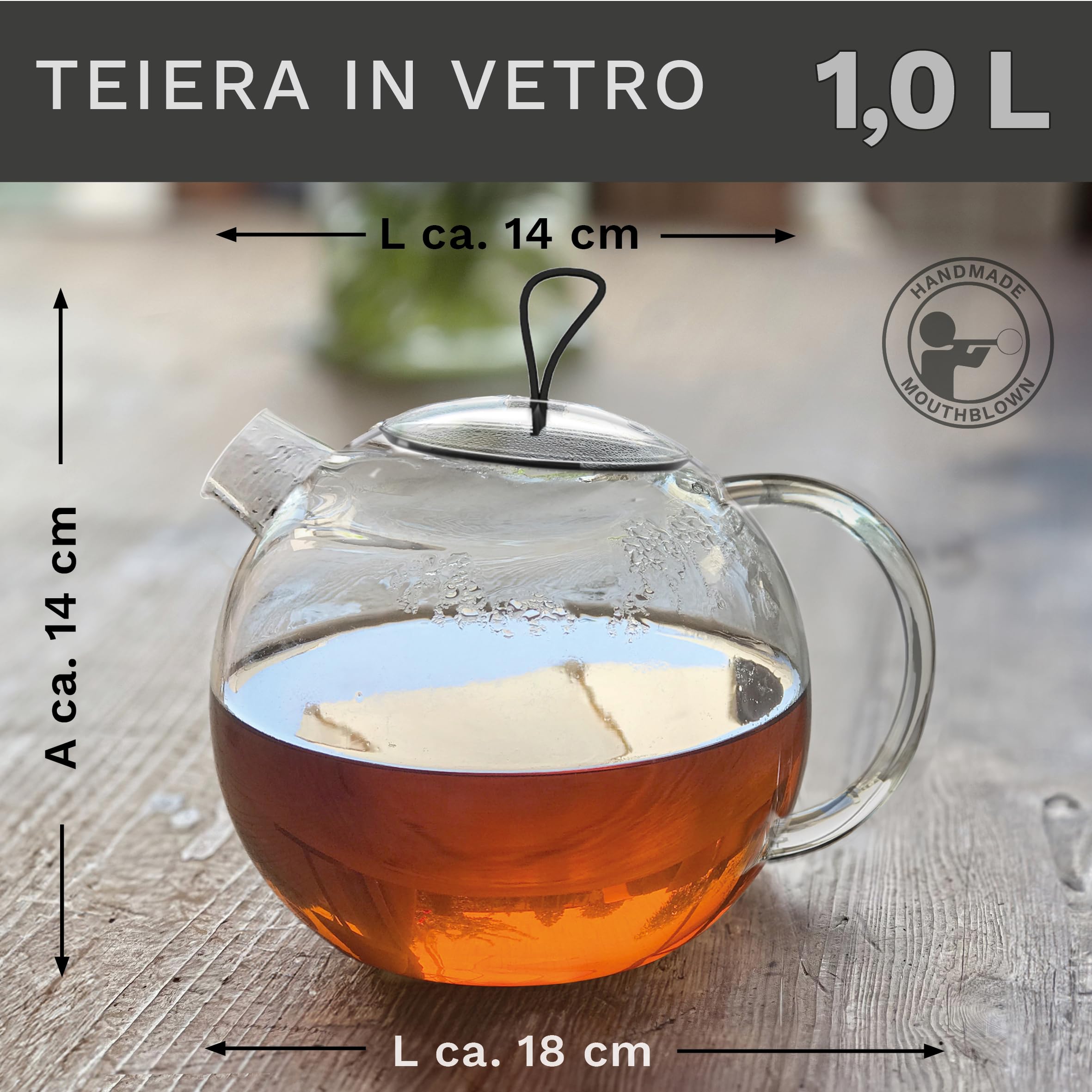 Creano Teiera in Vetro 1,0 Litro con Filtro Acciaio Inossidabile Integrato e Copercio Vetro - Antigoccia Elegante Teiera Trasparente per Tè Infusi Regalo Perfetto - 3 pezzi