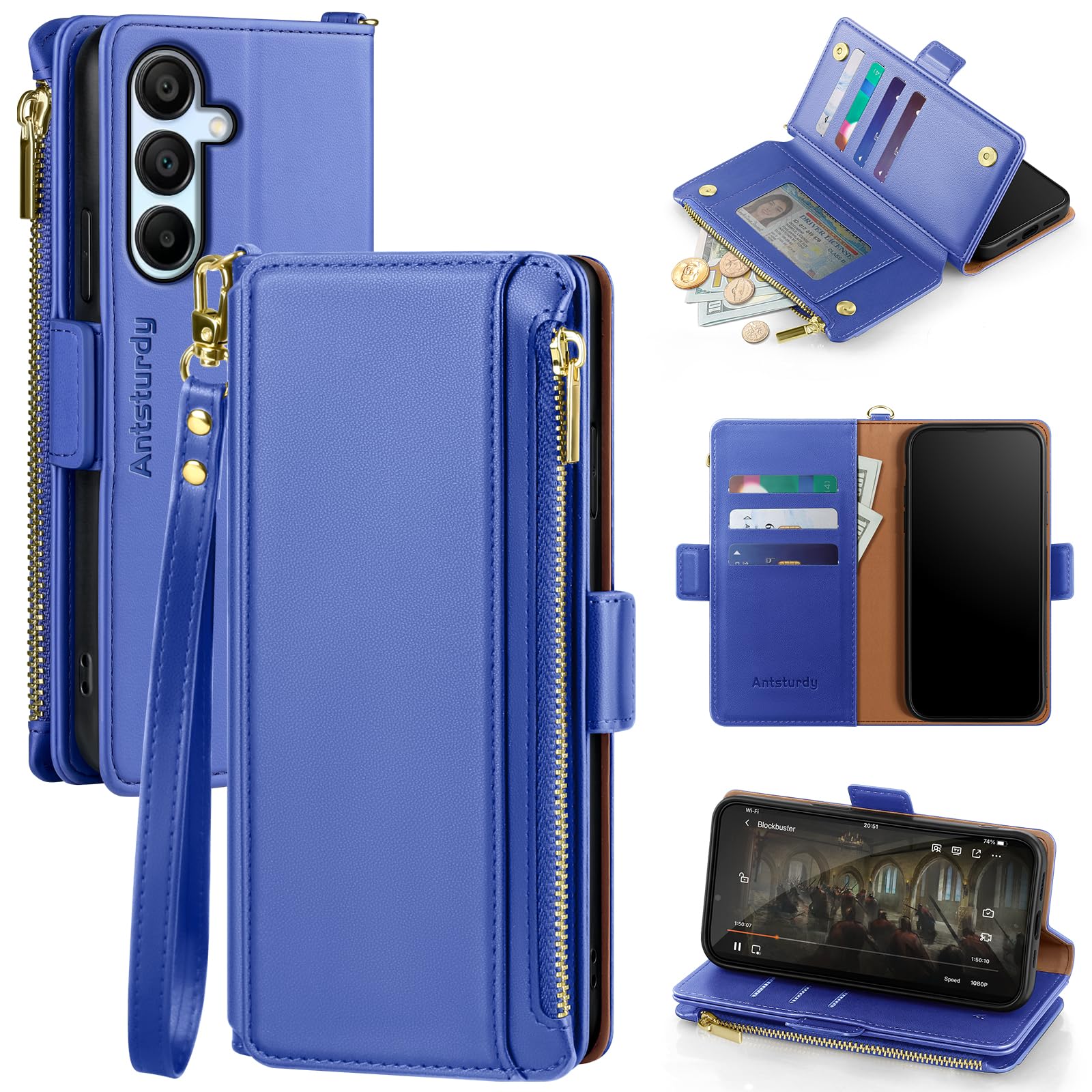 Antsturdy Compatible with Samsung Galaxy A16 5G Case Wallet with Card Holder Women Men Phone Case RFID Blocking PU Leather Flip Protective Cover Wrist