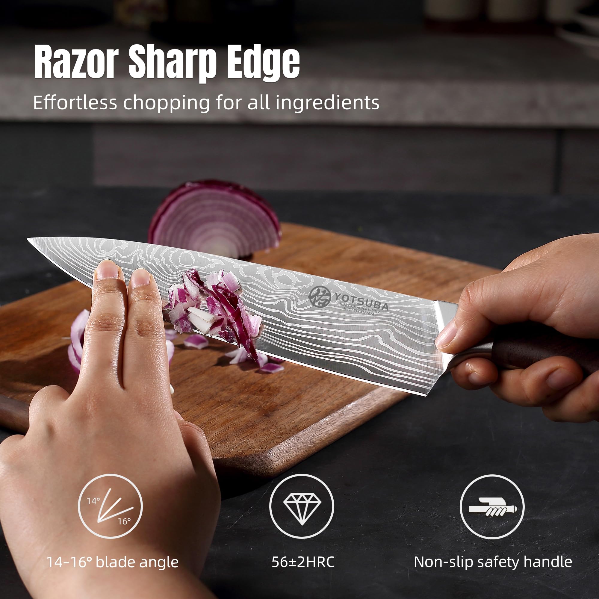 YOTSUBA 8 Inch Japanese Chef Knife with Full Tang Rosewood Handle — Amazon image 3