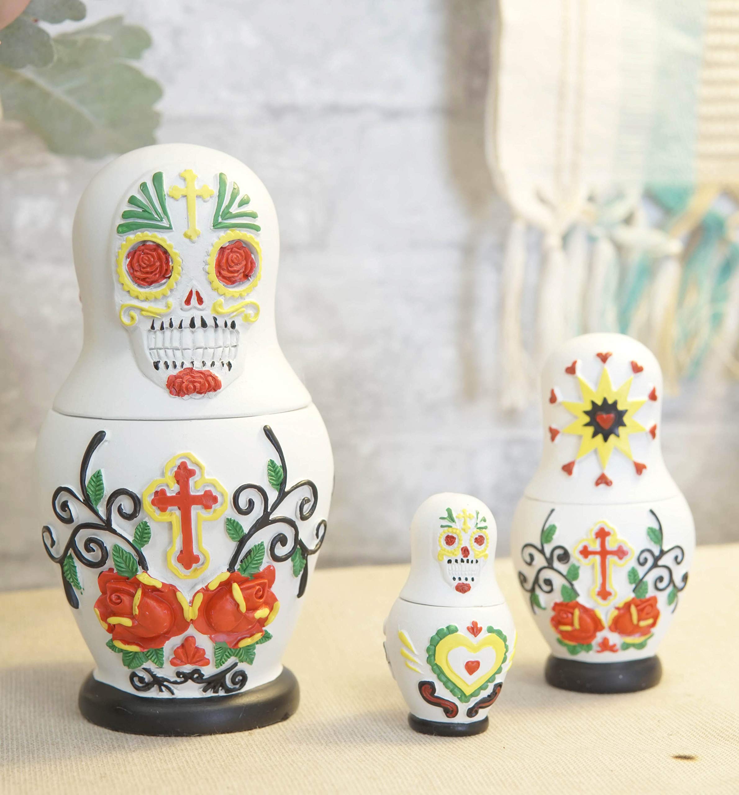 Ebros 3 Piece Set Day of The Dead Sugar Skulls Spirit Skeletons Nesting Dolls Matroyshka Babushka Figurines 6