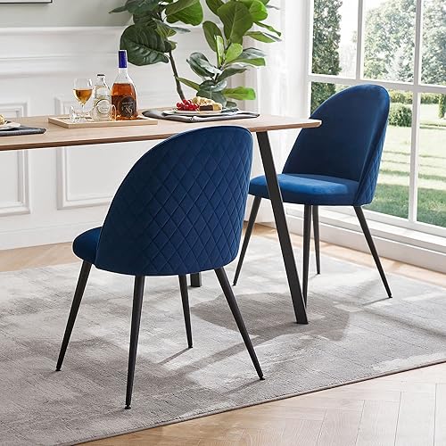 Miniatura 7 de NORDICANA Accent - Juego de 4 sillas de comedor de terciopelo, cómodas sillas auxiliares tapizadas para sala de estar, con patas de metal negro con