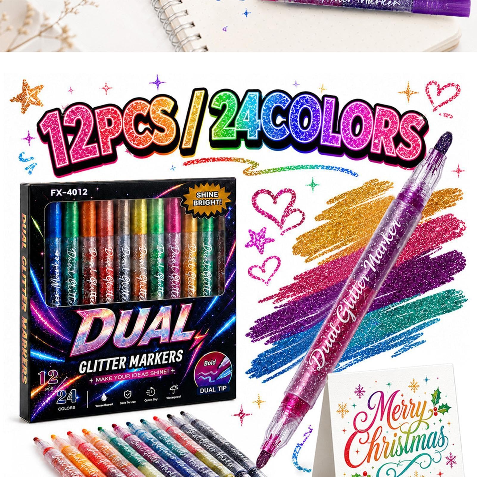 Générique Feutres Pailletés | Feutres Brush Double Pointe 24 Couleurs