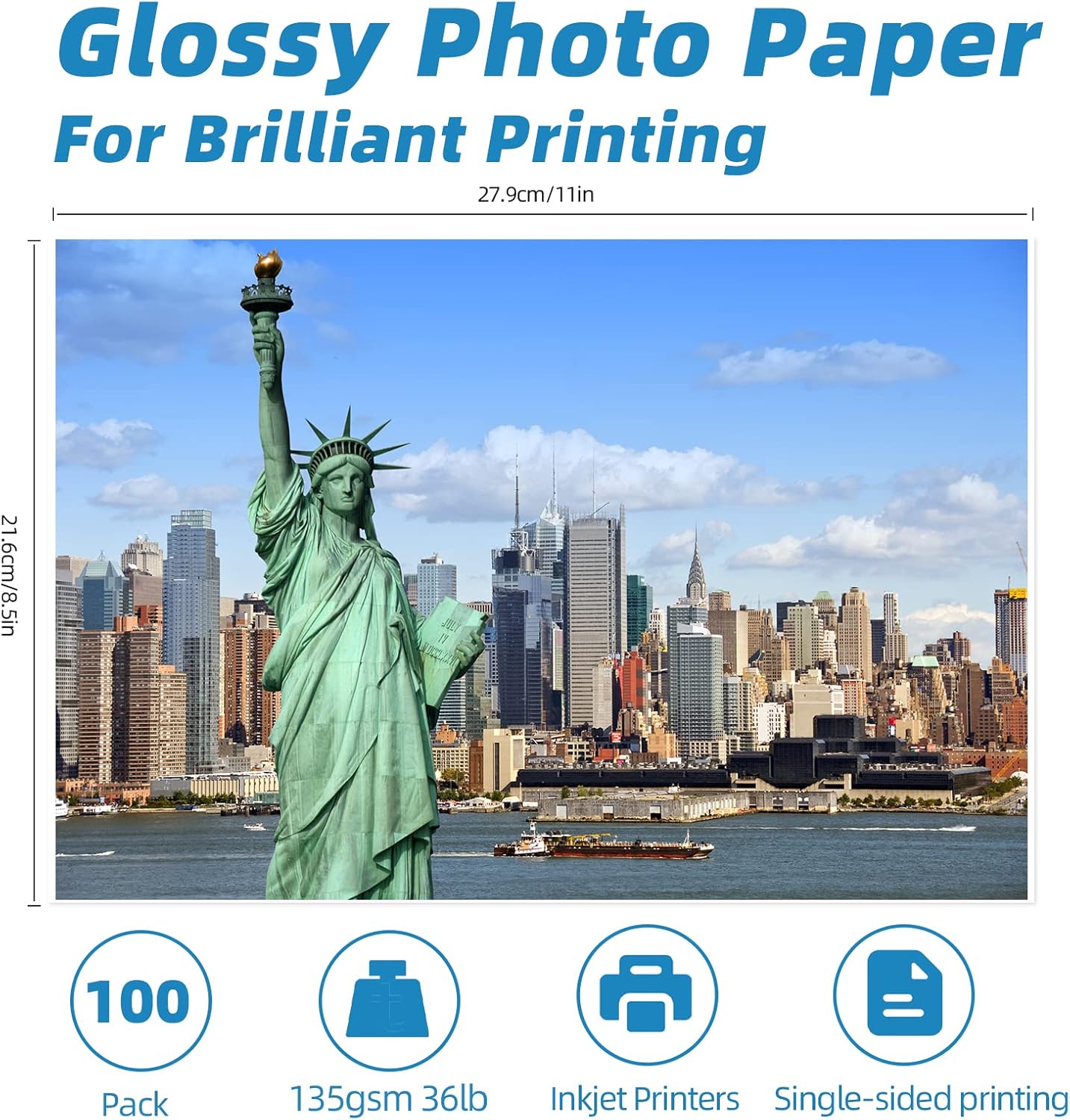 Uinkit 100 Sheets Thin Brochure Flyer Paper Glossy 8.5x11 Inkjet Printer DIY Chip Bag 36lb Photos Picture For Inkjet Printing 8.5 x 11 inches Letter size A4 Instant Dry 135gsm : Office Products