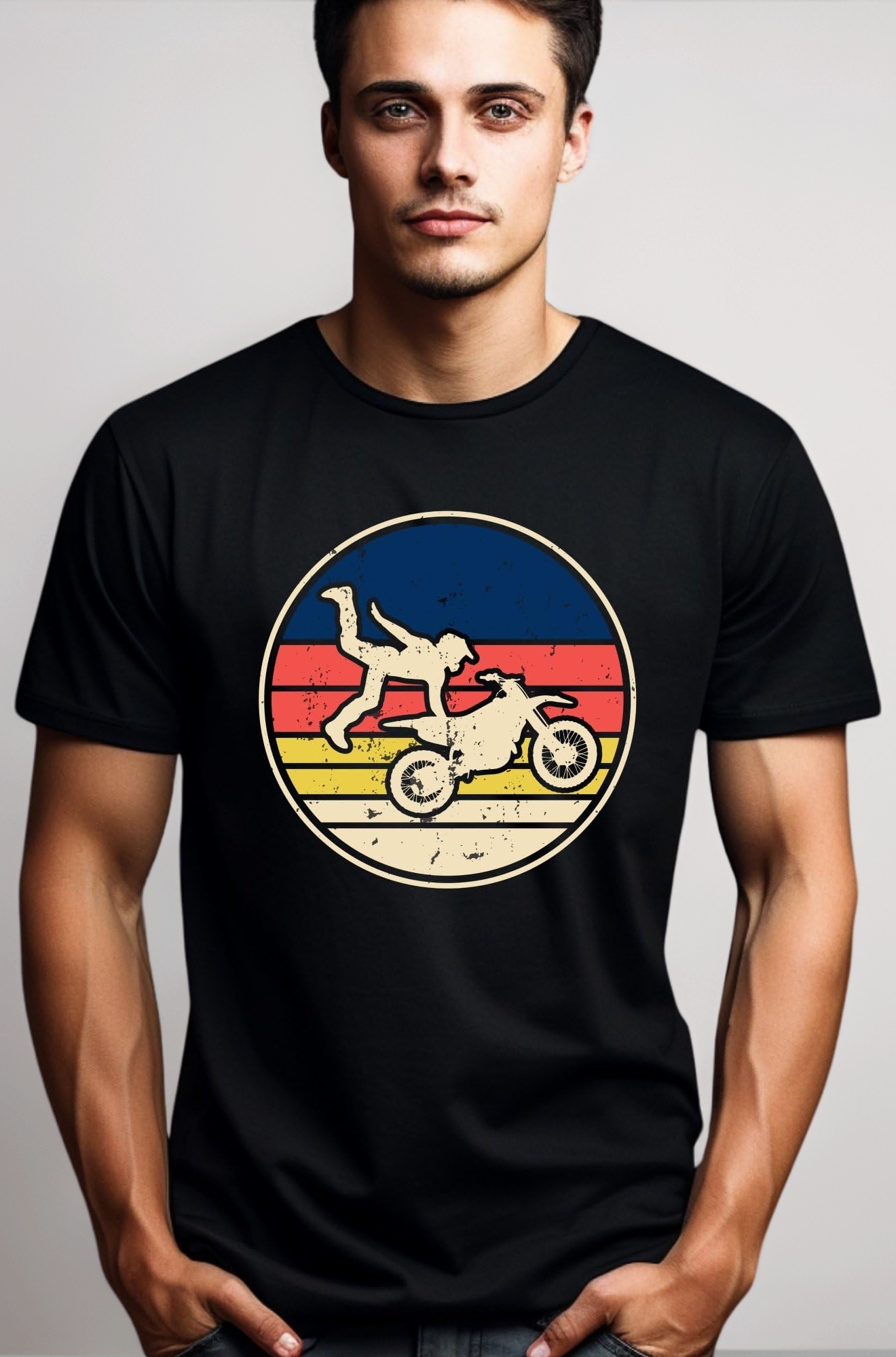Vintage Motocross Rider T-Shirt, Retro Dirt Bike Graphic Tee, Men's Casual Motorcycle Shirt