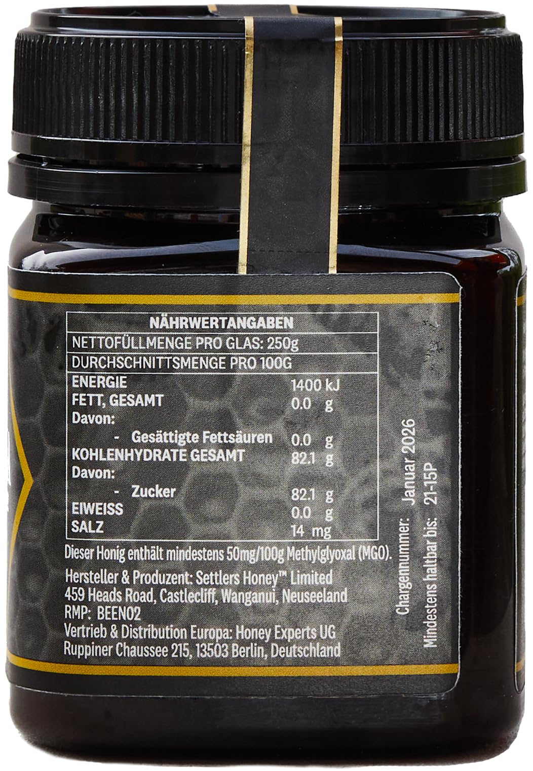 Settlers Manuka Honig MGO 800+ - produziert und abgefüllt in Neuseeland - 250g - zertifiziert und 100% purer Manuka Honig