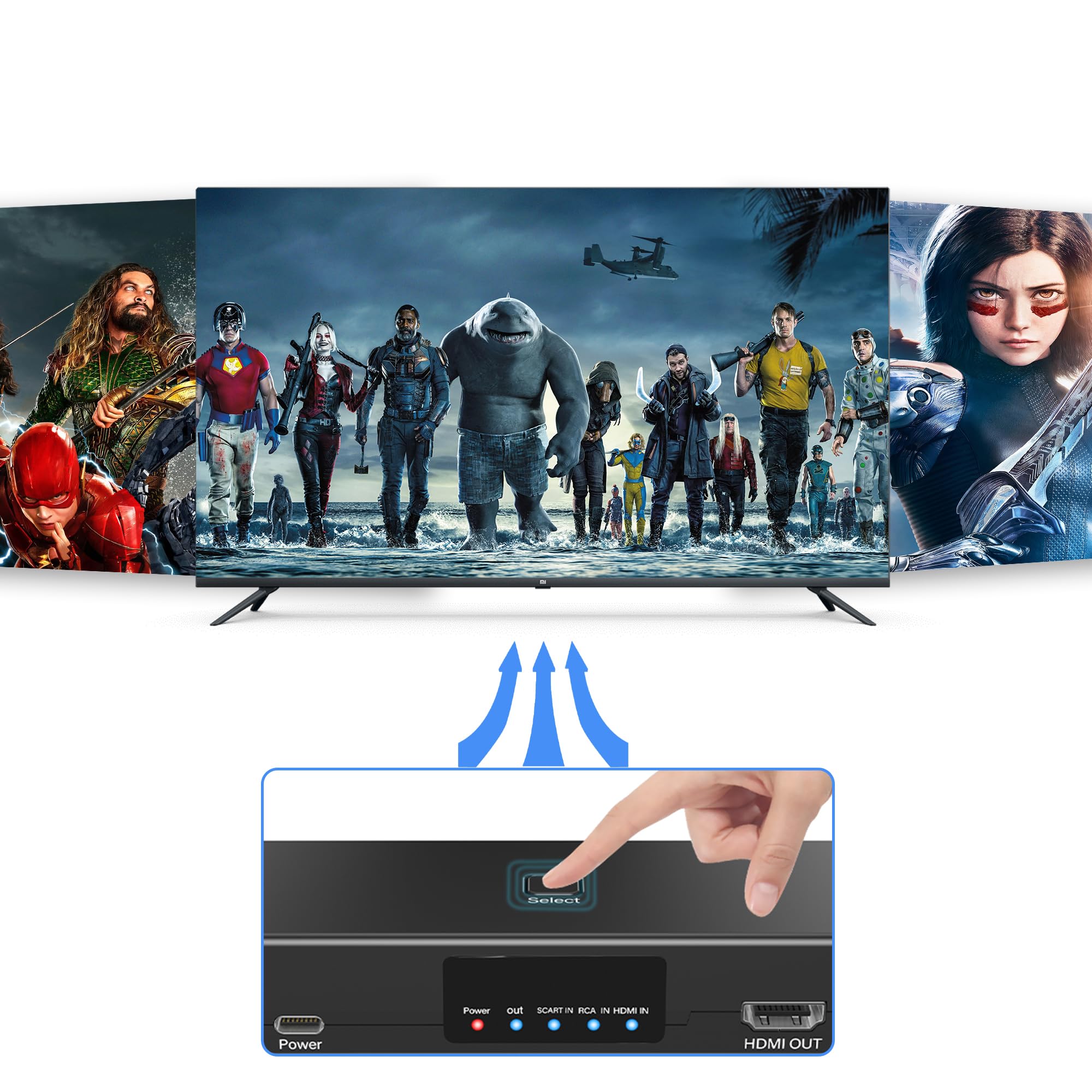 uhddadi Convertisseur Périte vers HDMI, Convertisseurs vidéo 3 en 1, Compatibilité DVD Lecteurs, VHS, VCR, Xbox, Roku, Blue-Ray，Câble HDMI Inclus