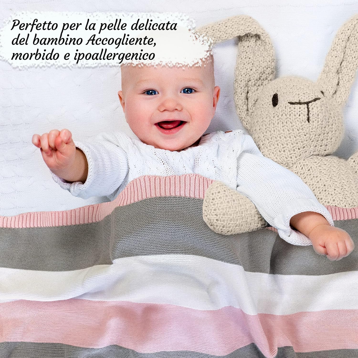 Coperta per bambini in cotone biologico, Oeko-Tex 100, coperta per gattonare e prigionia, regalo per nascita e primo equipaggiamento, 94 x 72 cm, rosa
