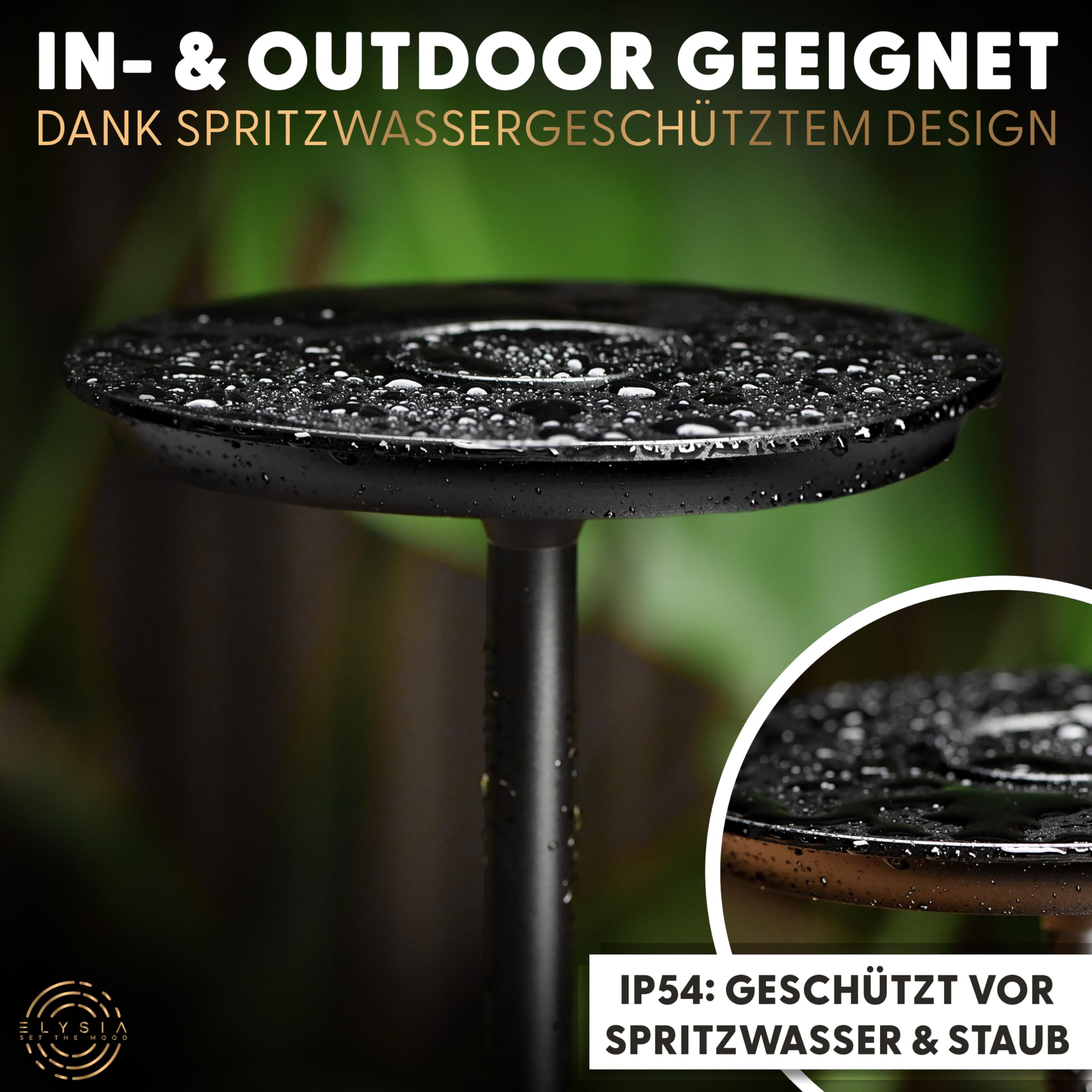 ELYSIA LED Akku-Tischleuchte Dimmbare Tischlampe Kabellos mit Touch für Innen & Outdoor [IP54], (extra-) Warmweiß [2200K-2700K-3200K], USB-C, Wieder-Aufladbare Nachttischlampe, Aluminium, Schwarz