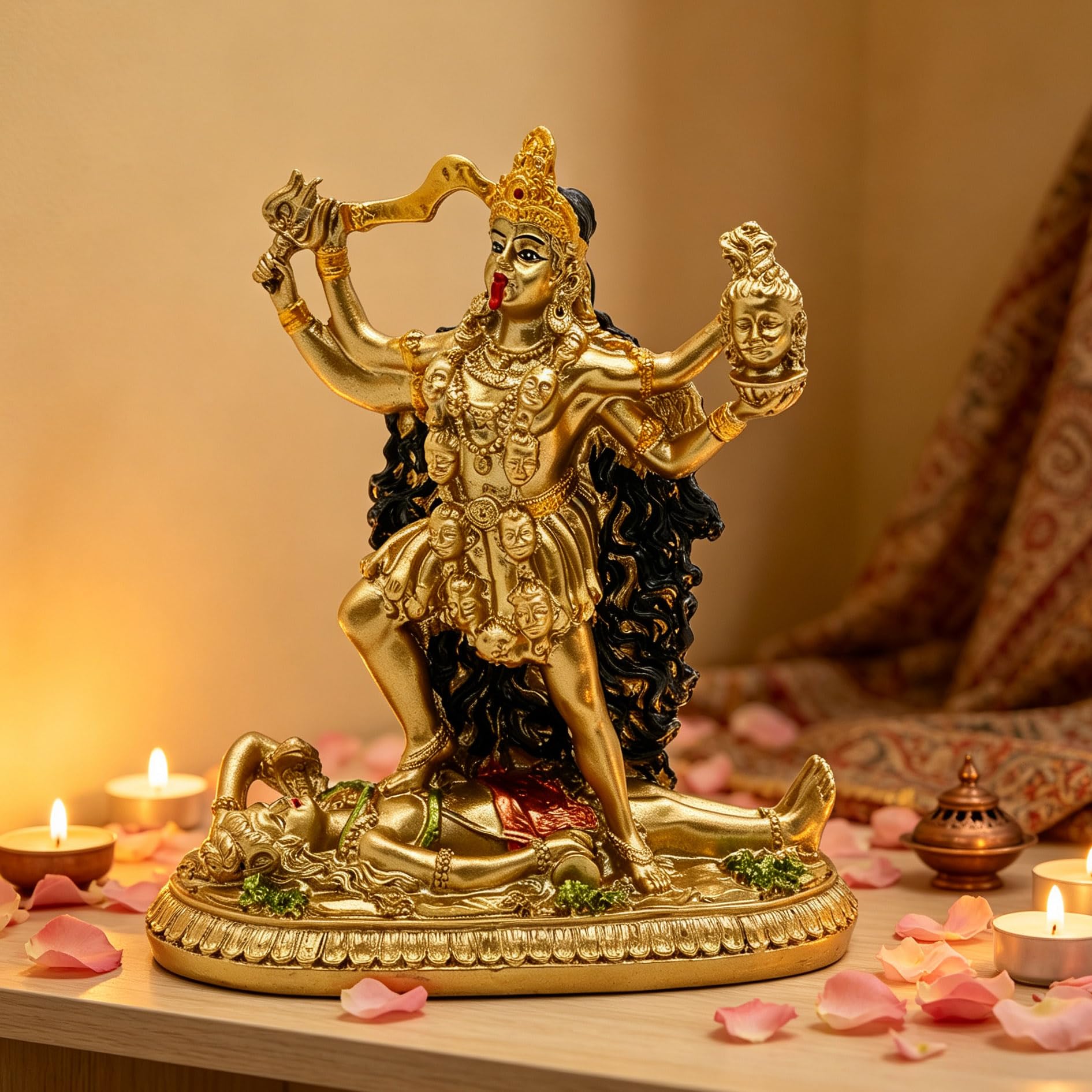 BangBangDa Hinduska bogini Kali Statua Rzeźba - Indyjski Bóg Dekoracyjny Antyczny Idol - Indyjska Bogini Czasu i Śmierci Figurka Murti Puja Budda Świątynia Mandir Decor