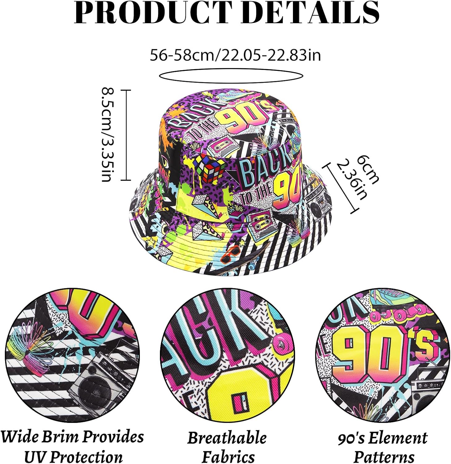 YAMEIZE Retro 90s Bucket Hat for Men Women Fashion 90s Outfits Rave Sun Cap Packable Fisherman Bucket Hat Outdoor - Image 2