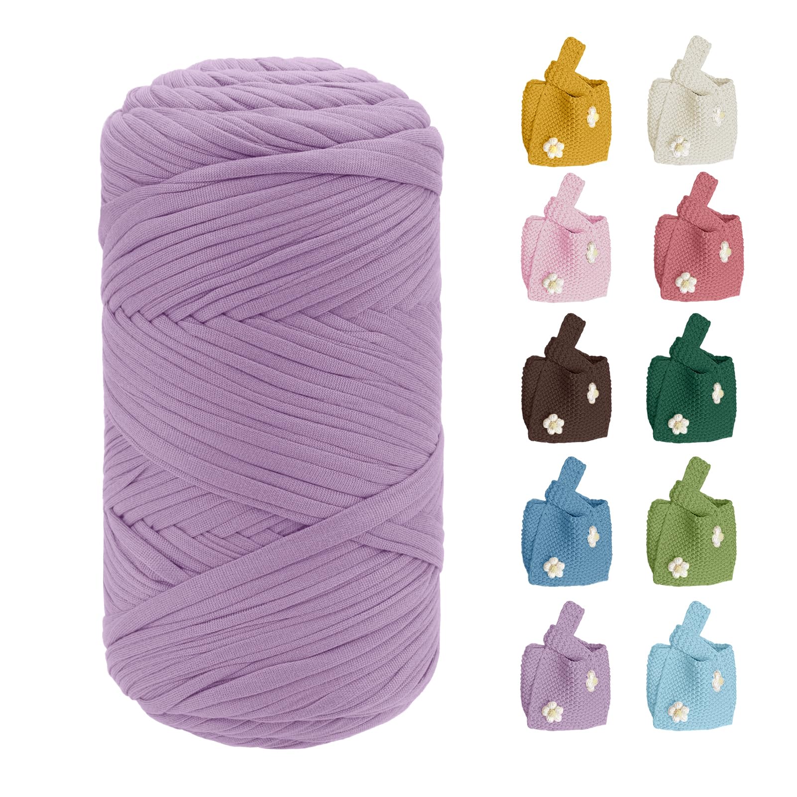 Hilo para camiseta de poliéster CAMAL morado elástico de 400g y 130 yardas para tejer a ganchillo