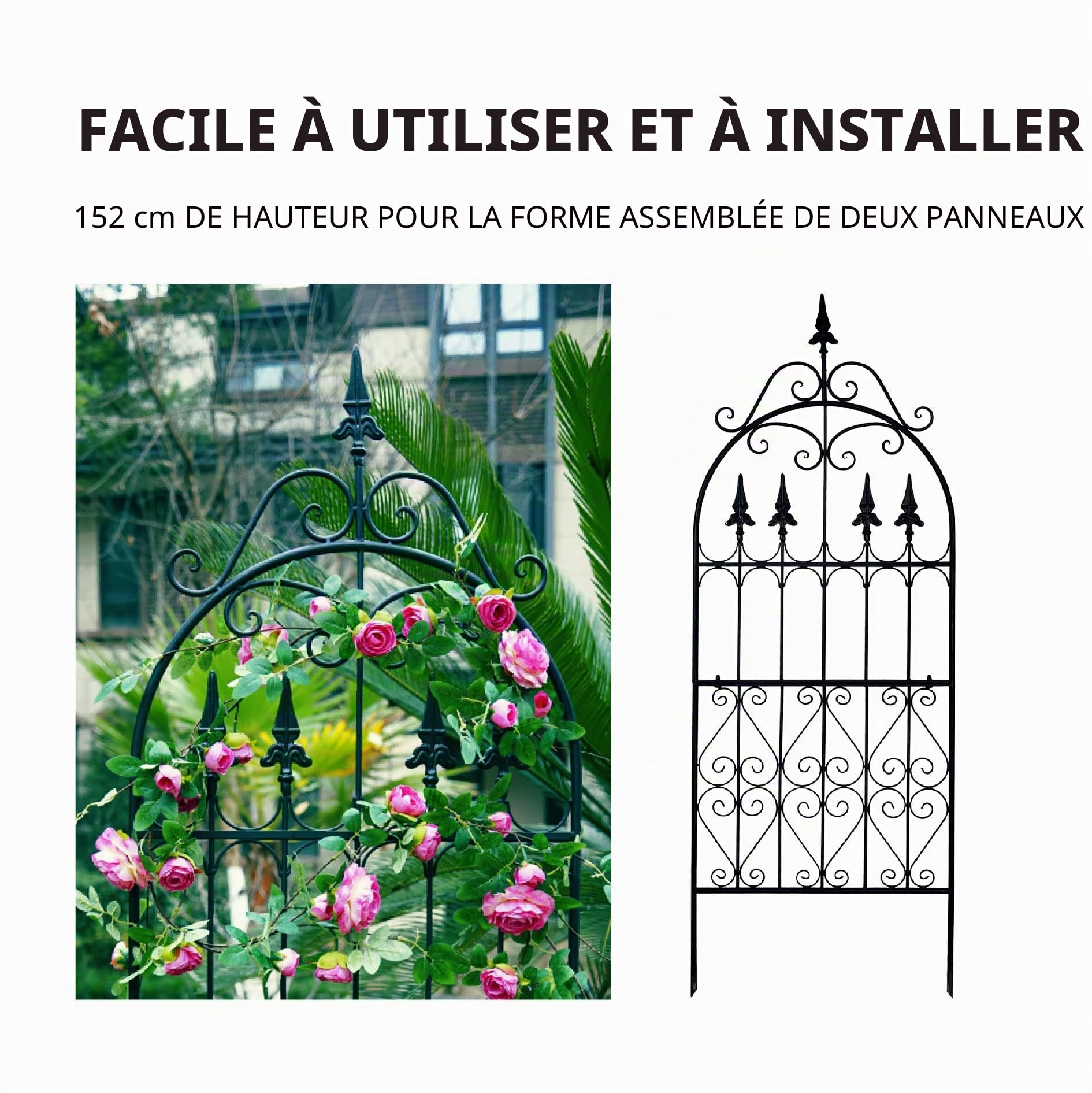 1 Treillis de Jardin 152 cm X 55 cm pour Plantes Grimpantes en Fil de Fer Métallique Support pour Plantes Grimpantes d'Extérieur