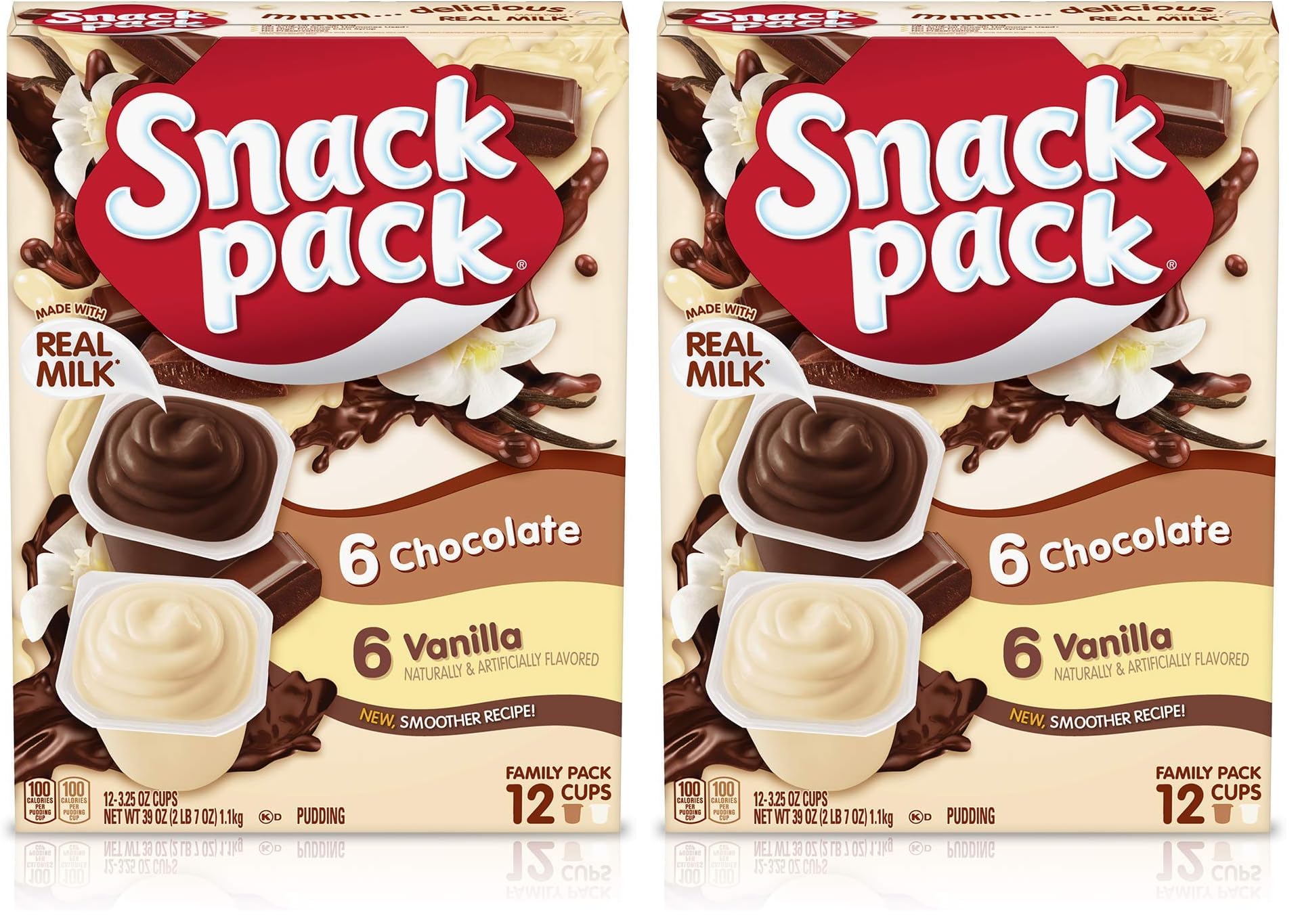 Chocolate and Vanilla Flavored Pudding Cups Family Pack, 12 Count Pudding Cups (Pack of 2)