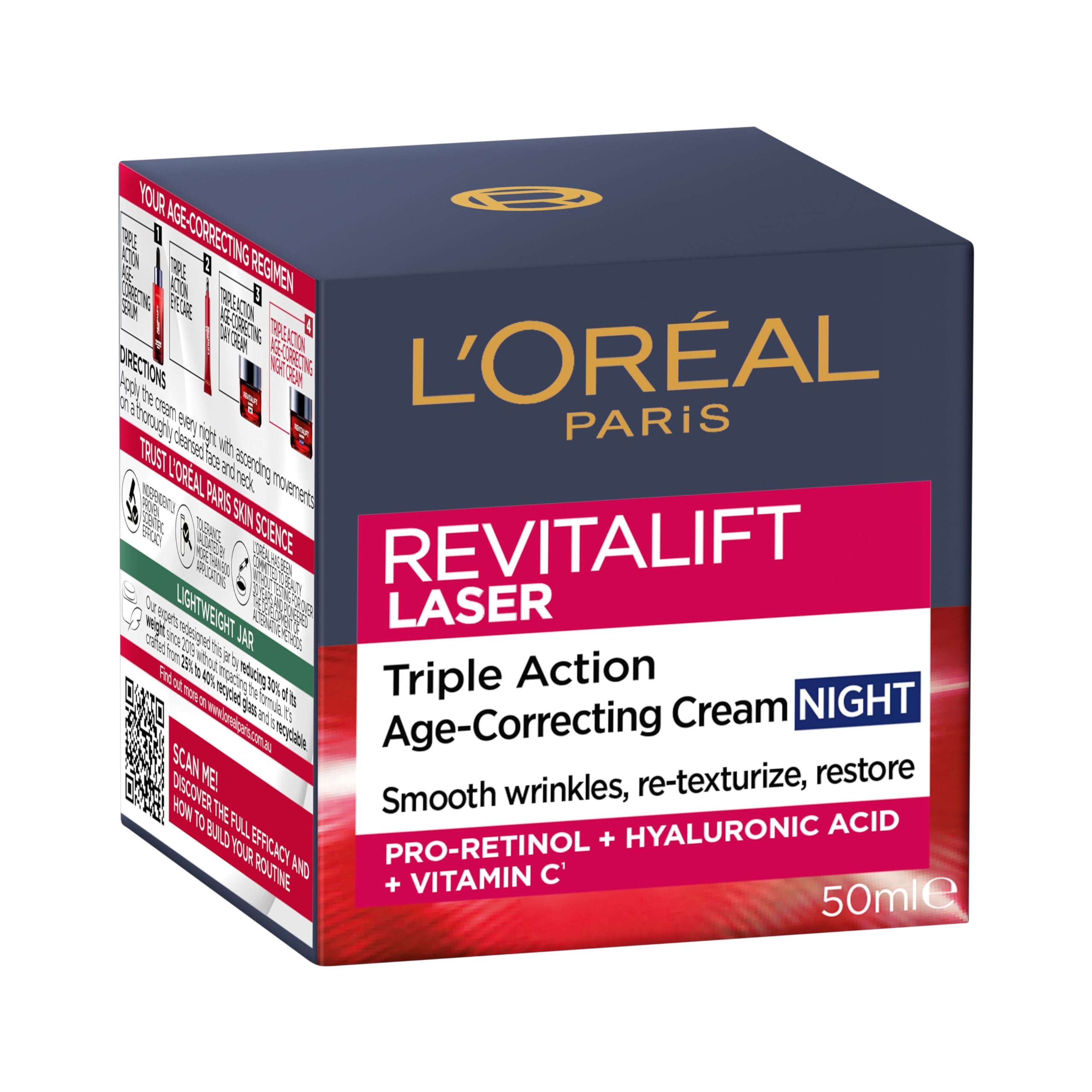 L'Oreal Paris Revitalift Laser Triple Action Anti-Ageing Night Cream 50ml, Face Moisturiser with...