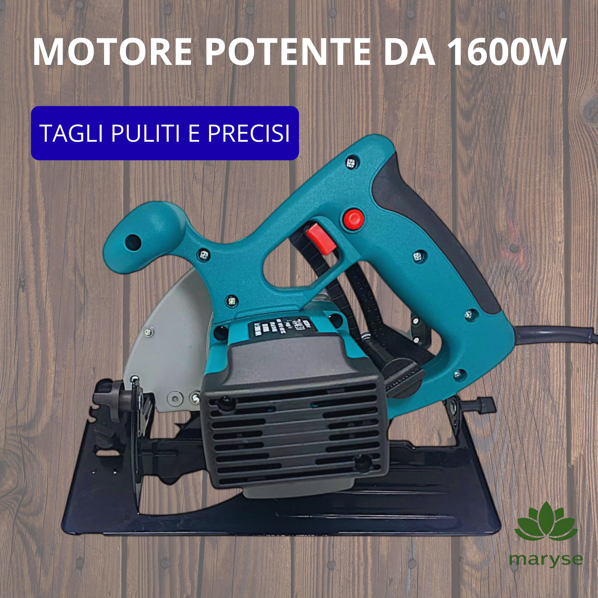 Sega Circolare a Immersione 185 mm 1600W, Profondità di Taglio 65 mm a 90° e 42 mm a 45°, 4500 giri/min, Inclinazione Regolabile 0-45°, Ideale per Legno, PVC e Metalli Morbidi