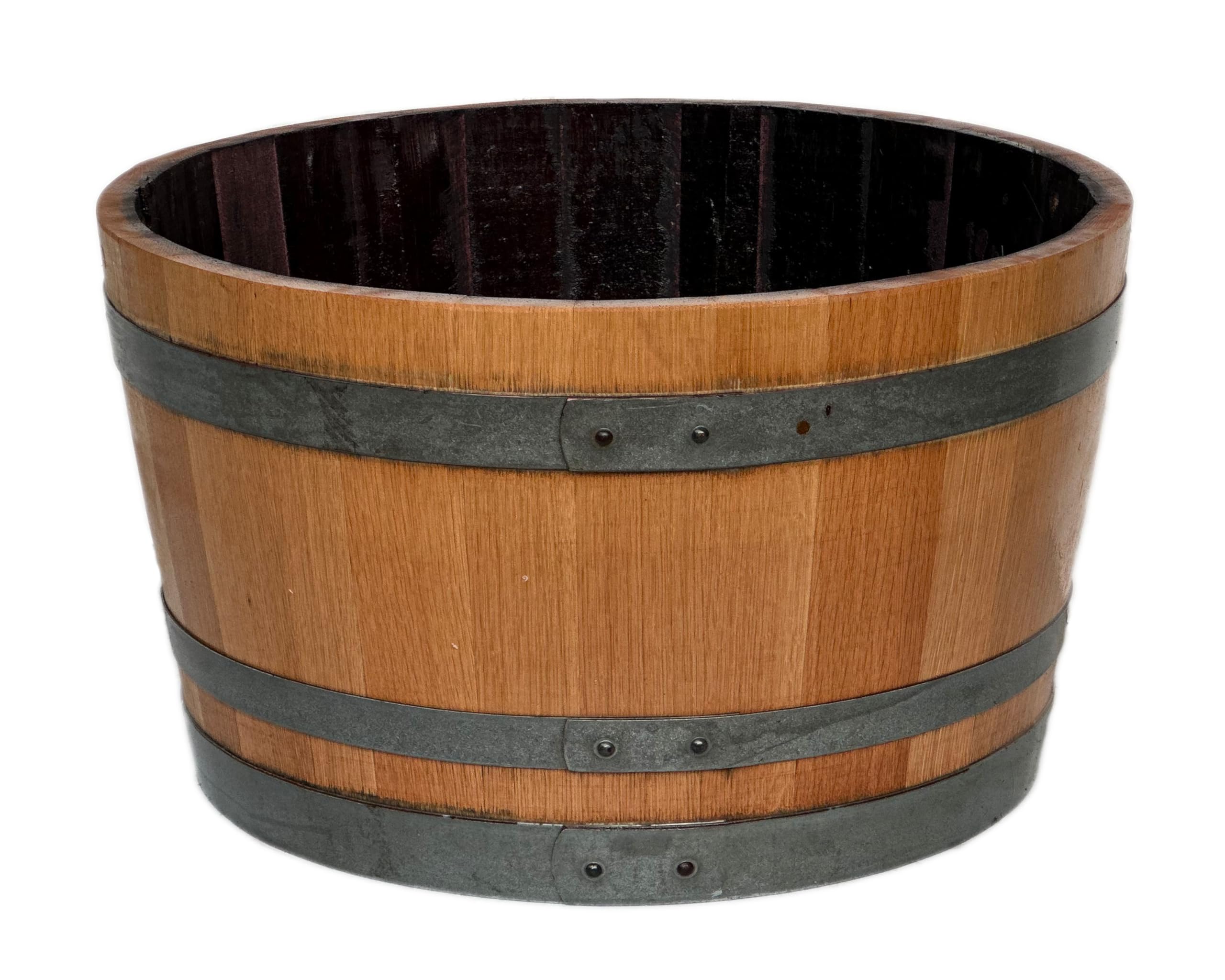 Temesso Demi-tonneau de vin, tonneau en bois de chêne poli et huilé comme parterre d'herbes, jardinière ou étang (1/2)