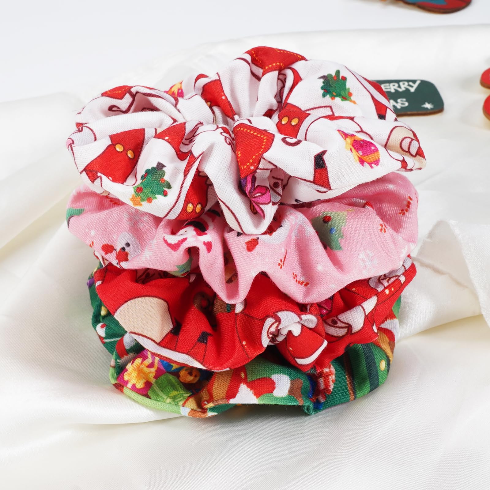Coleteros elásticos para el pelo de Navidad para mujer, con lazo para el pelo, coleta de caballo