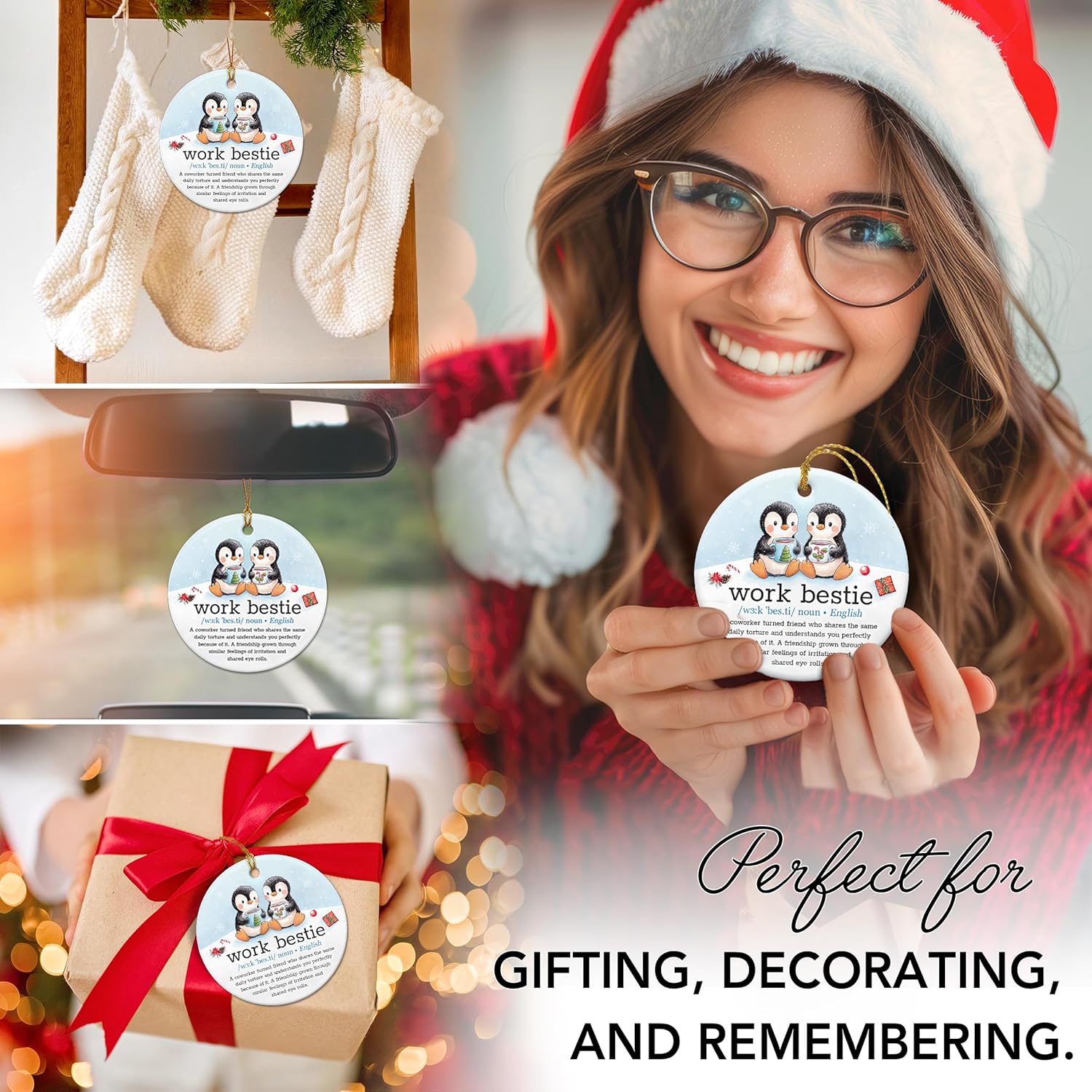 Work Bestie Christmas Ornament 2025 – Unique Coworker Ornament for Christmas Tree, Work Bestie Gifts for Women, Men, Colleagues – Friendship Gifts for Work Friends, Best Friends, Ceramic Hanging Decor - Image 7