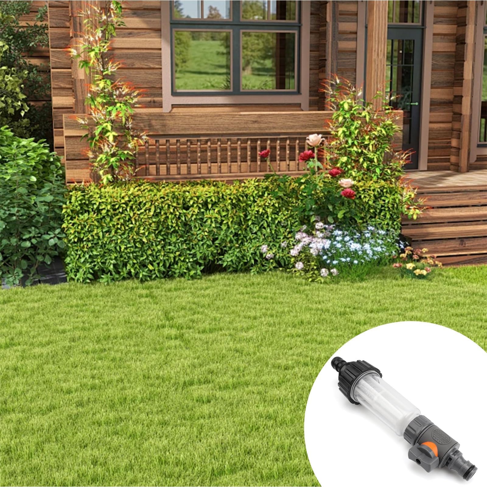 Prefiltro Agua 3/4 Pulgadas, Filtro Limpiador Alta Presión | Filtro de Agua para Jardin, con 2 Conexiones Flexibles para Hidrolimpiadora, Bomba de Jardín, Autocaravana y Camping