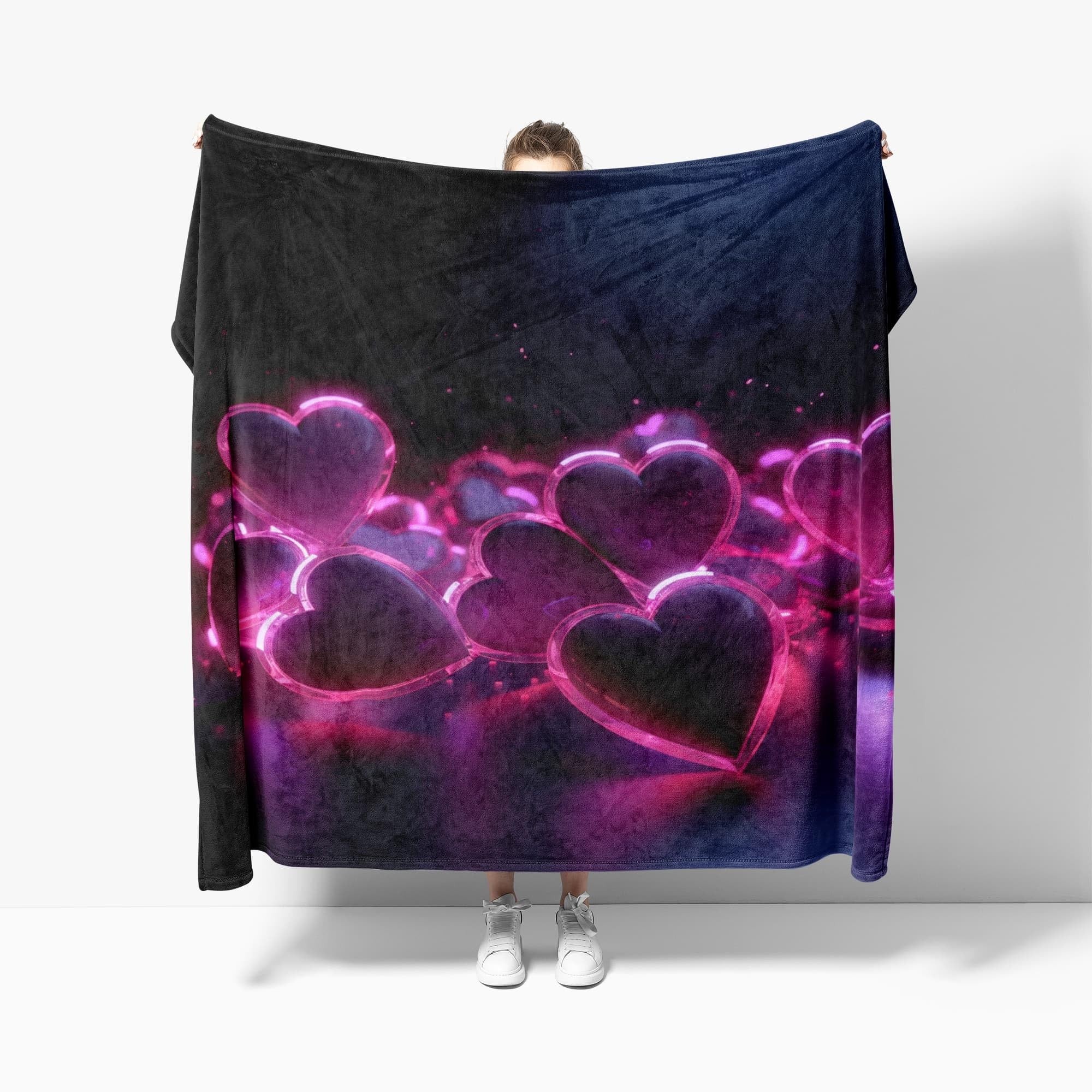 Coperta Pile 180x220 cm Cuore Romantico Al Neon Coperta Plaid Pile Divano Blanket in Flanella, Viola Coperta Letto Matrimoniale Calore Morbida, Coperta Leggera Per Campeggio e Viaggi